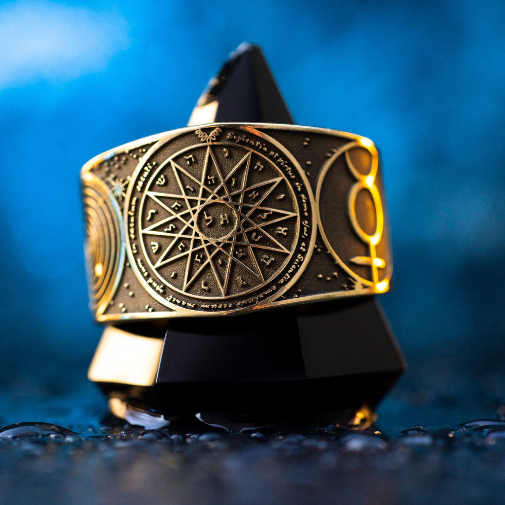 Goetia Fourth Pentacle of Mercury Seal Ring: Kabbalah Amulet Talisman - Adjustable Brass