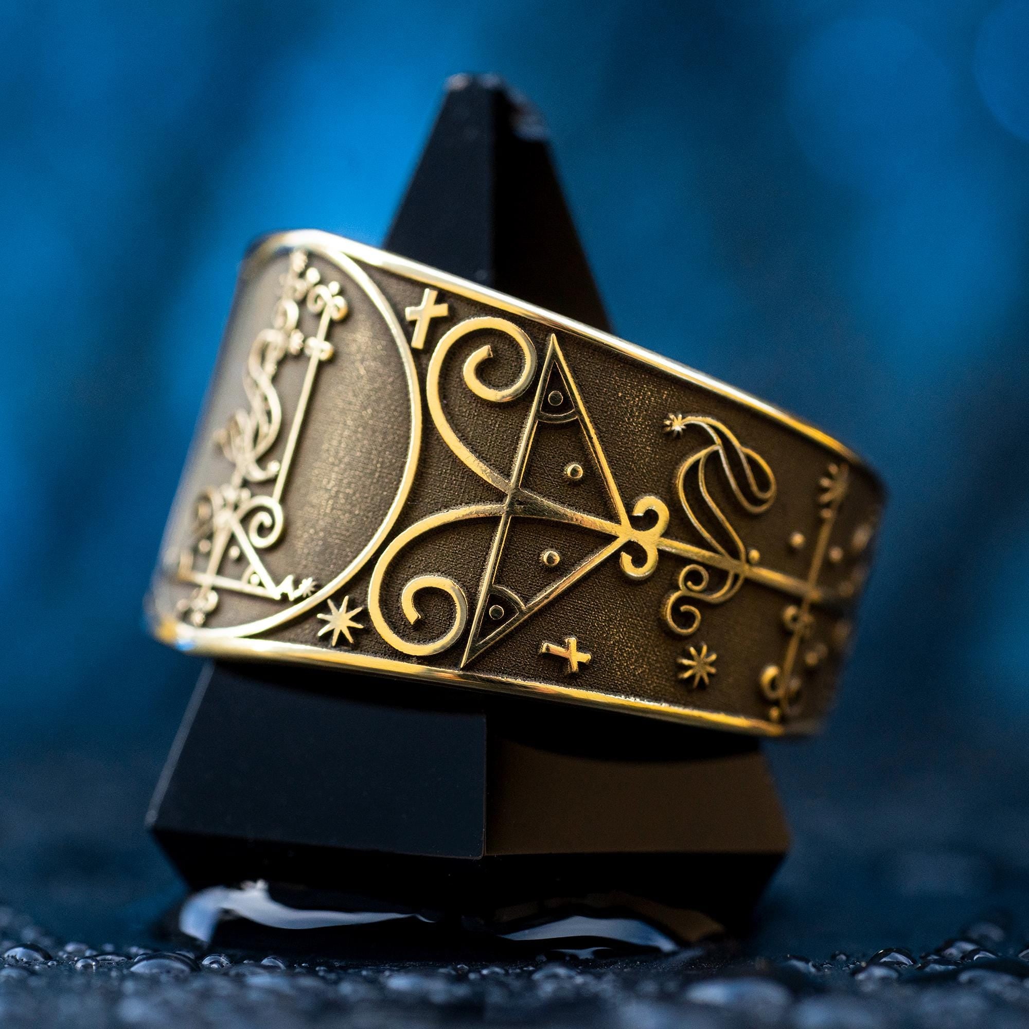 Papa Loko Ring: Vodou Veve Seal Amulet, Adjustable Brass