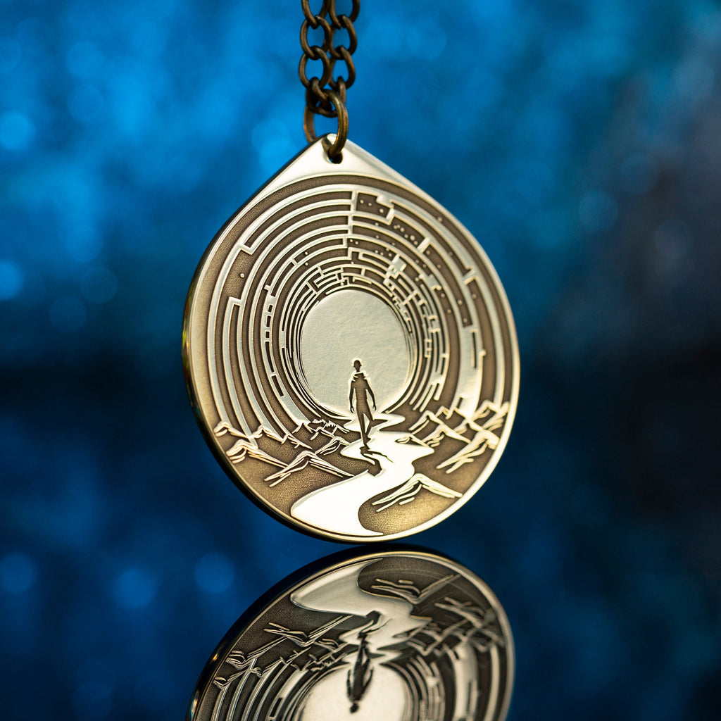 Labyrinth of Life Brass Amulet Pendant: Kabbalah Occult Talisman