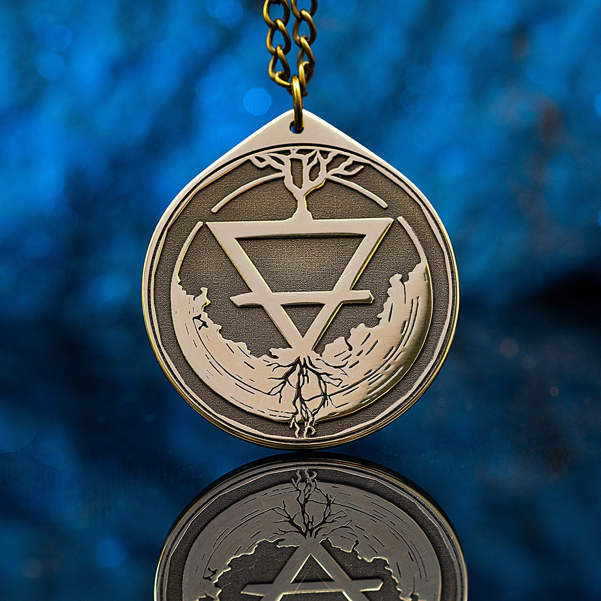 Earth Element Brass Pendant: Alchemy Symbol Amulet