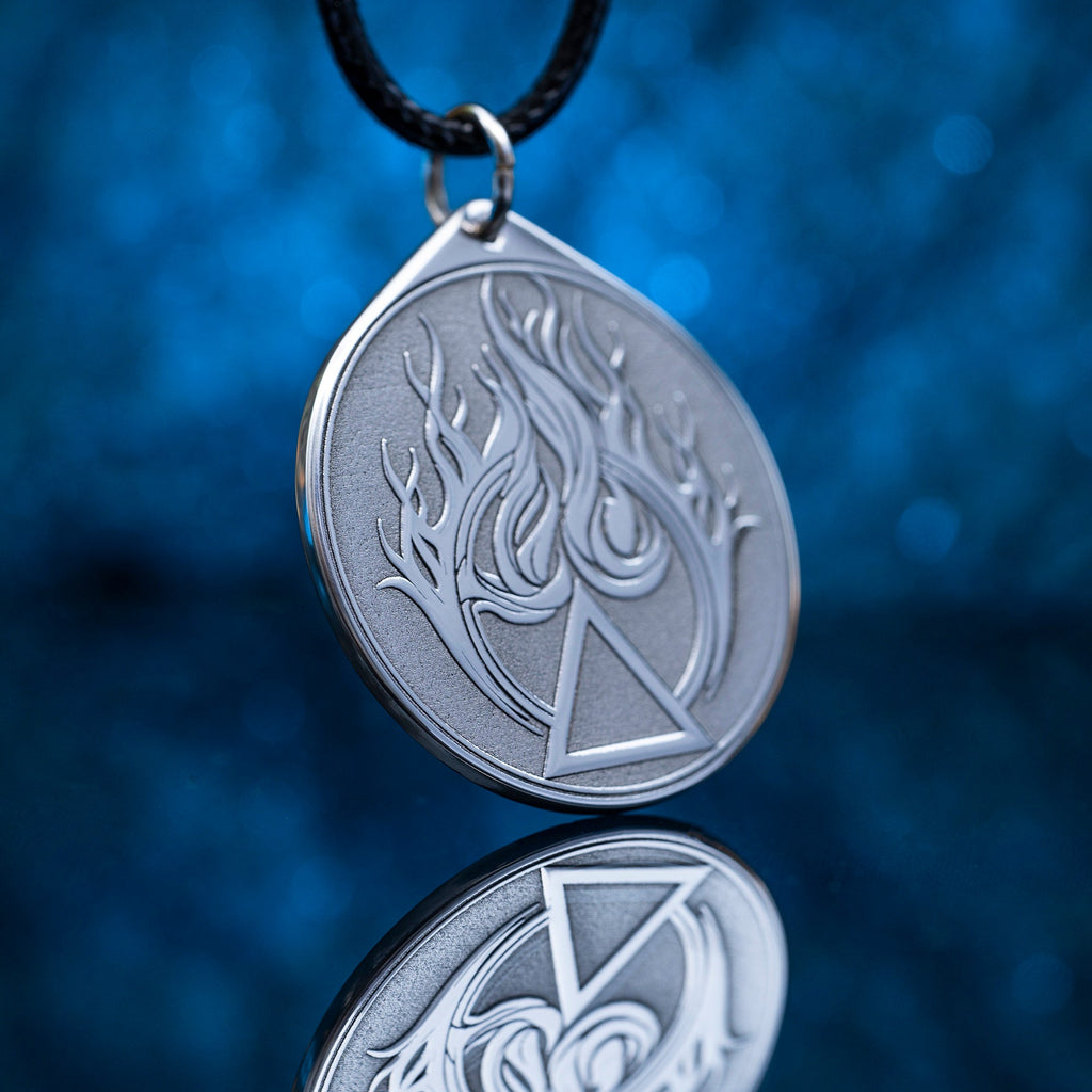 Fire Element Pendant: Alchemy Symbol Amulet, Stainless Steel