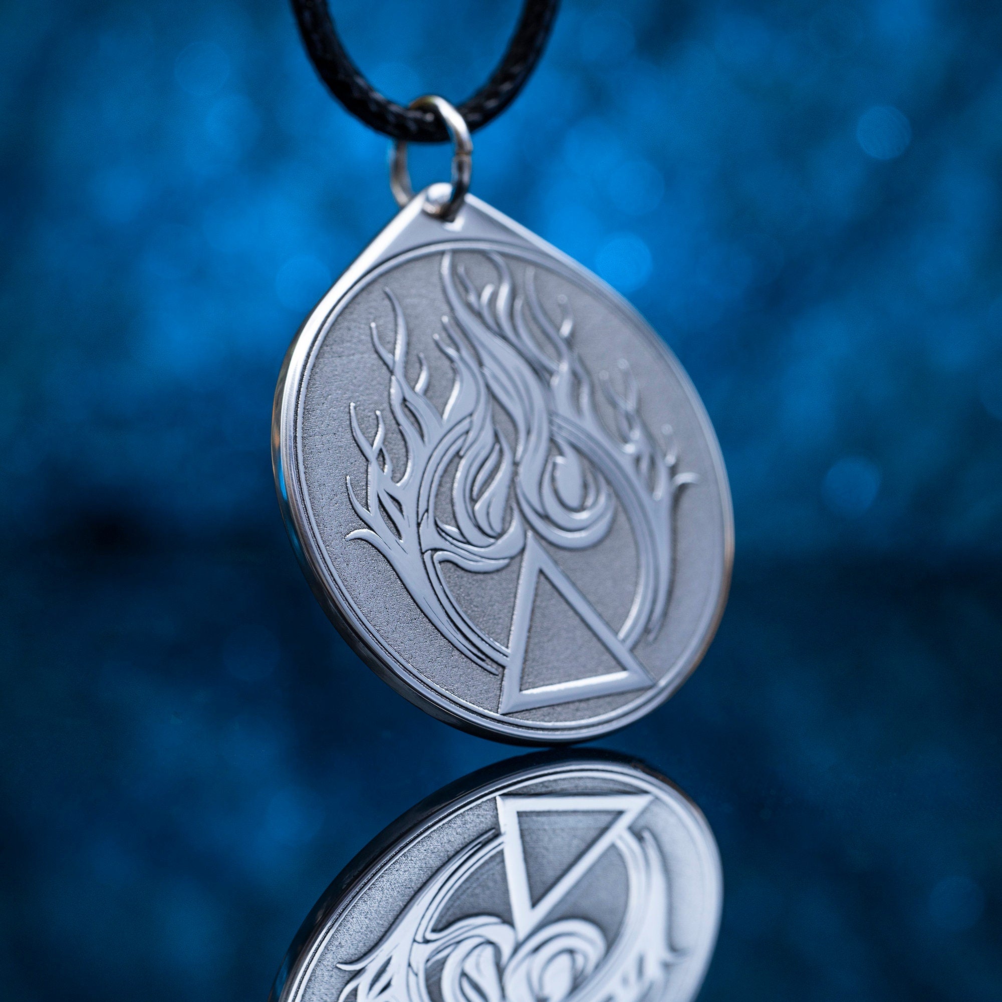 Fire Element Pendant: Alchemy Symbol Amulet, Stainless Steel