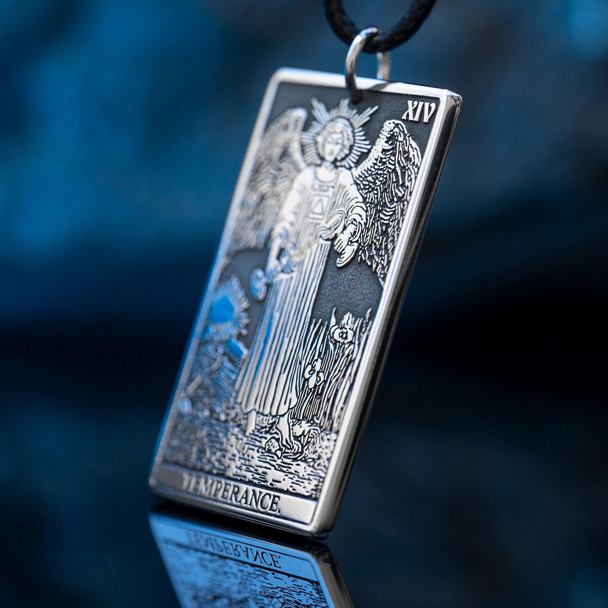 Temperance Tarot Card Pendant: Stainless Steel Occult Amulet