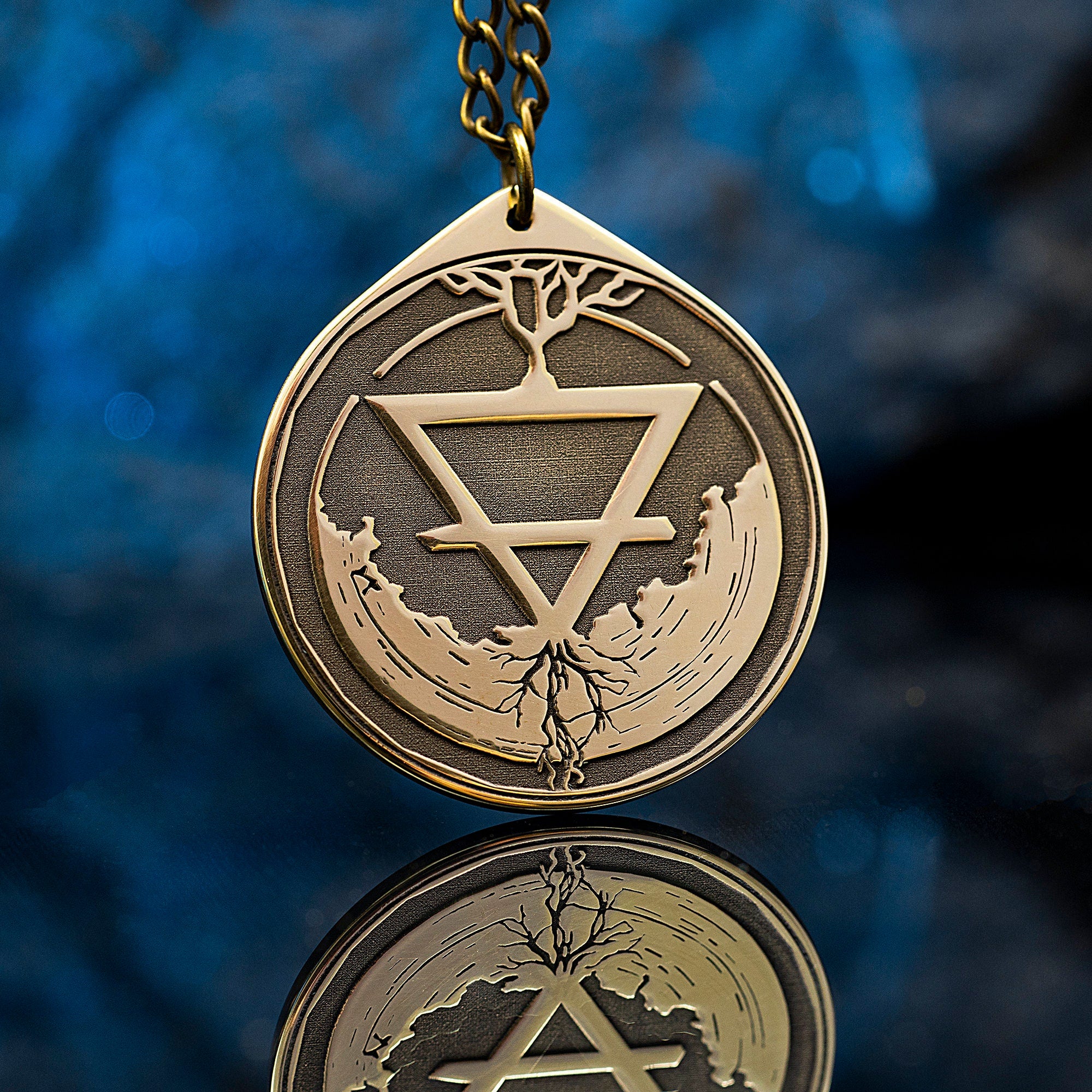 Earth Element Brass Pendant: Alchemy Symbol Amulet