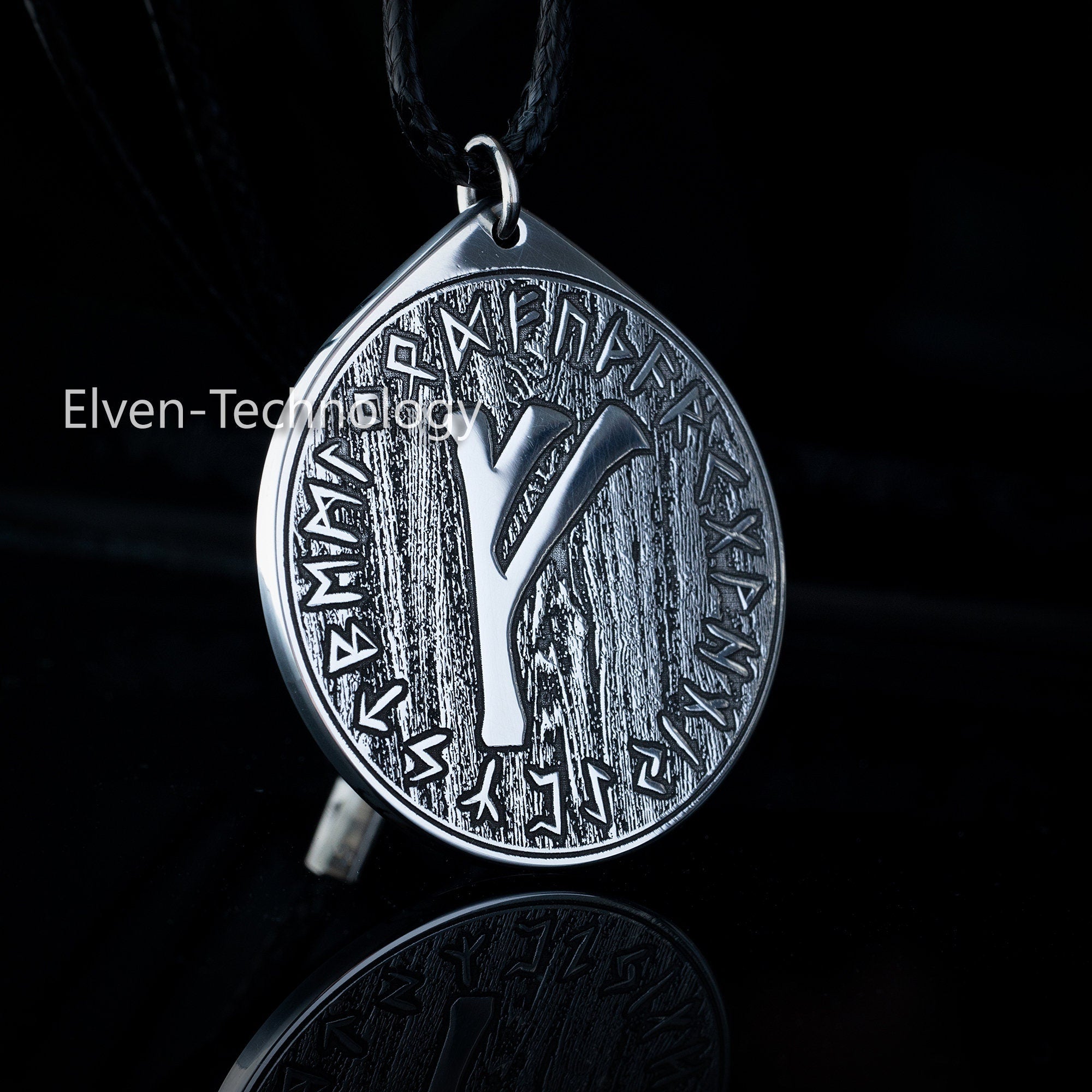 Viking Wealth Fehu Rune pendant in Wheel of Universe North Celtic amulet Elder Futhark