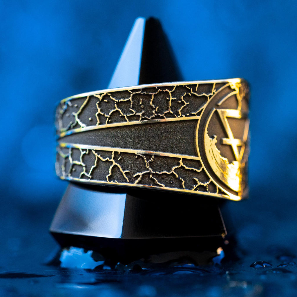 Alchemical Earth Symbol Brass Ring: Wiccan Esoteric Jewelry