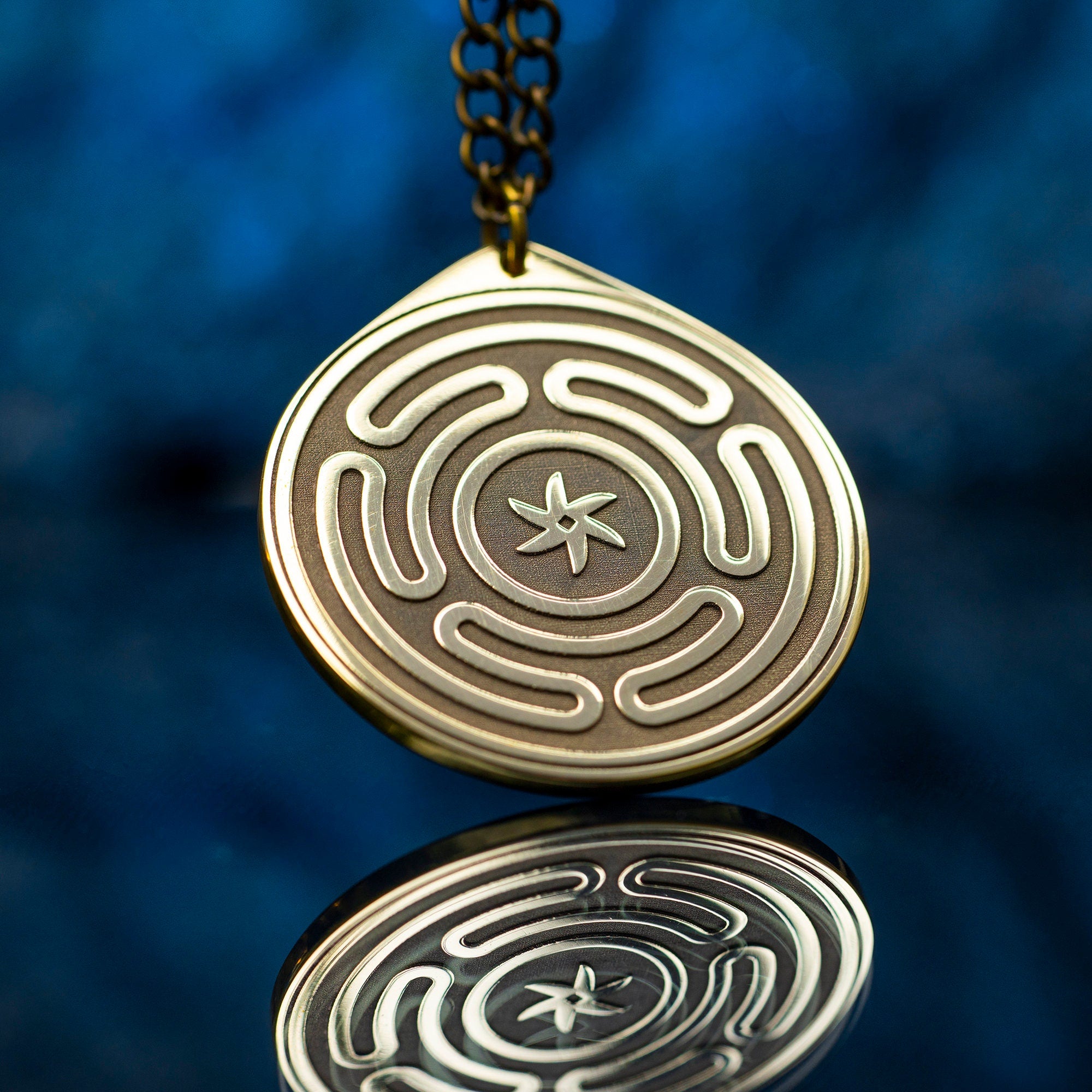 Hecate Wheel Pendant: Brass Strophalos Amulet, Moon Goddess Talisman
