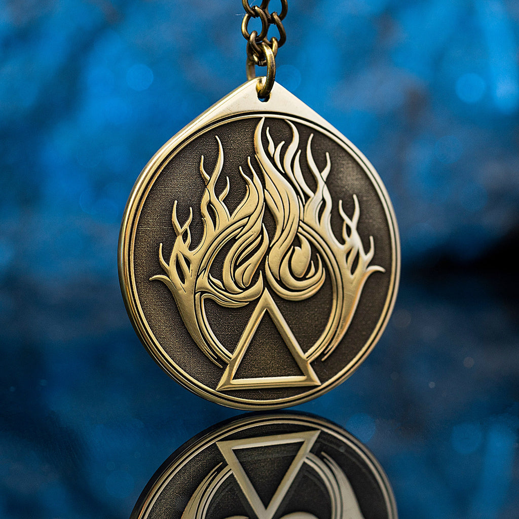 Fire Element Brass Pendant: Alchemy Kabbalah Amulet