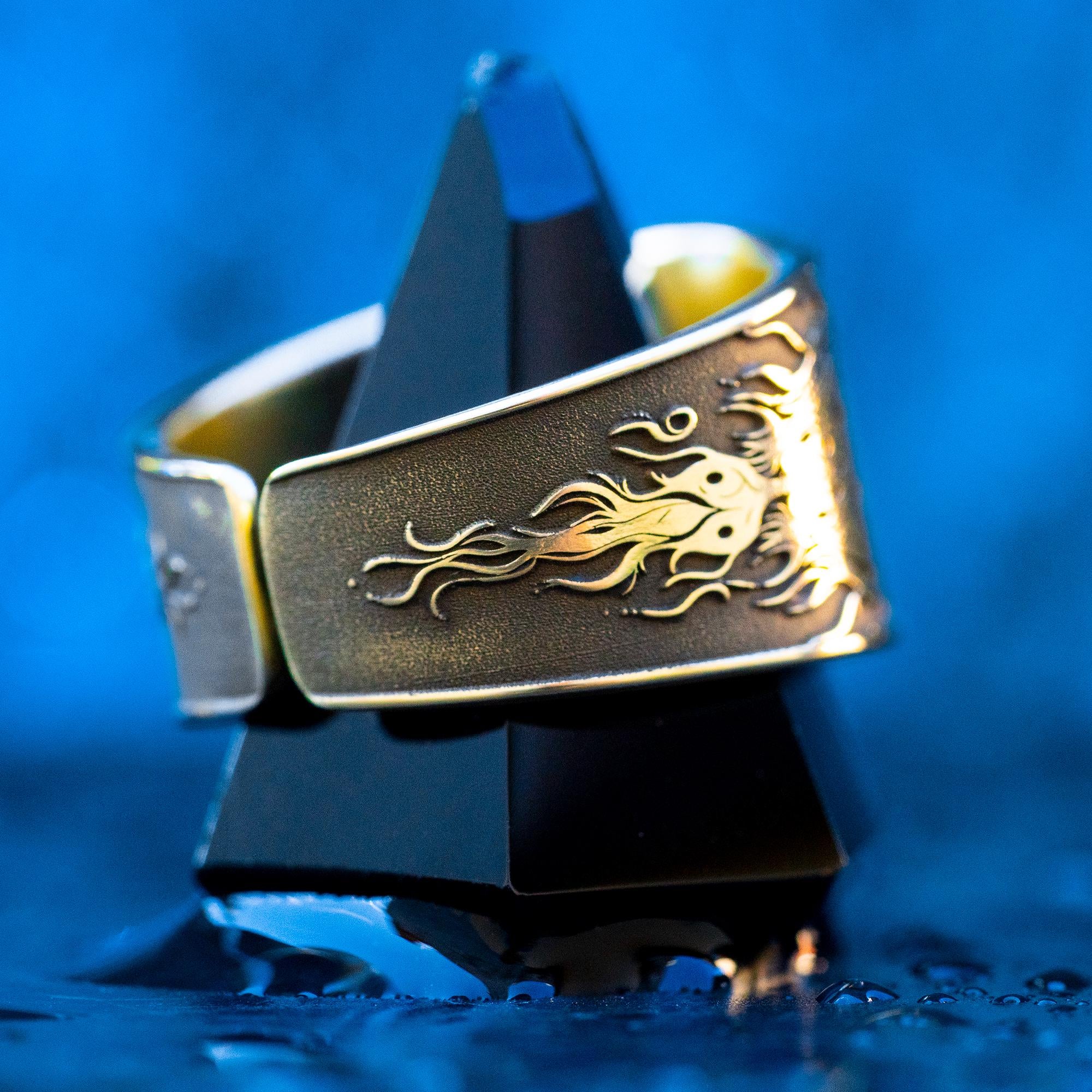 Alchemical Fire Symbol Brass Ring: Wiccan Esoteric Jewelry