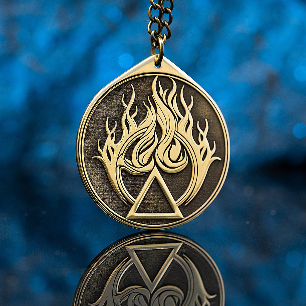 Fire Element Brass Pendant: Alchemy Kabbalah Amulet
