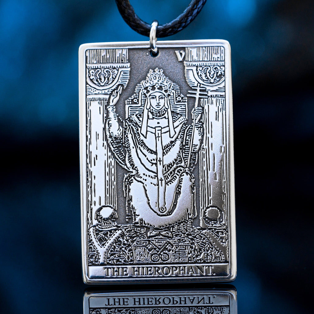 The Hierophant Tarot Card Pendant: Stainless Steel Occult Amulet