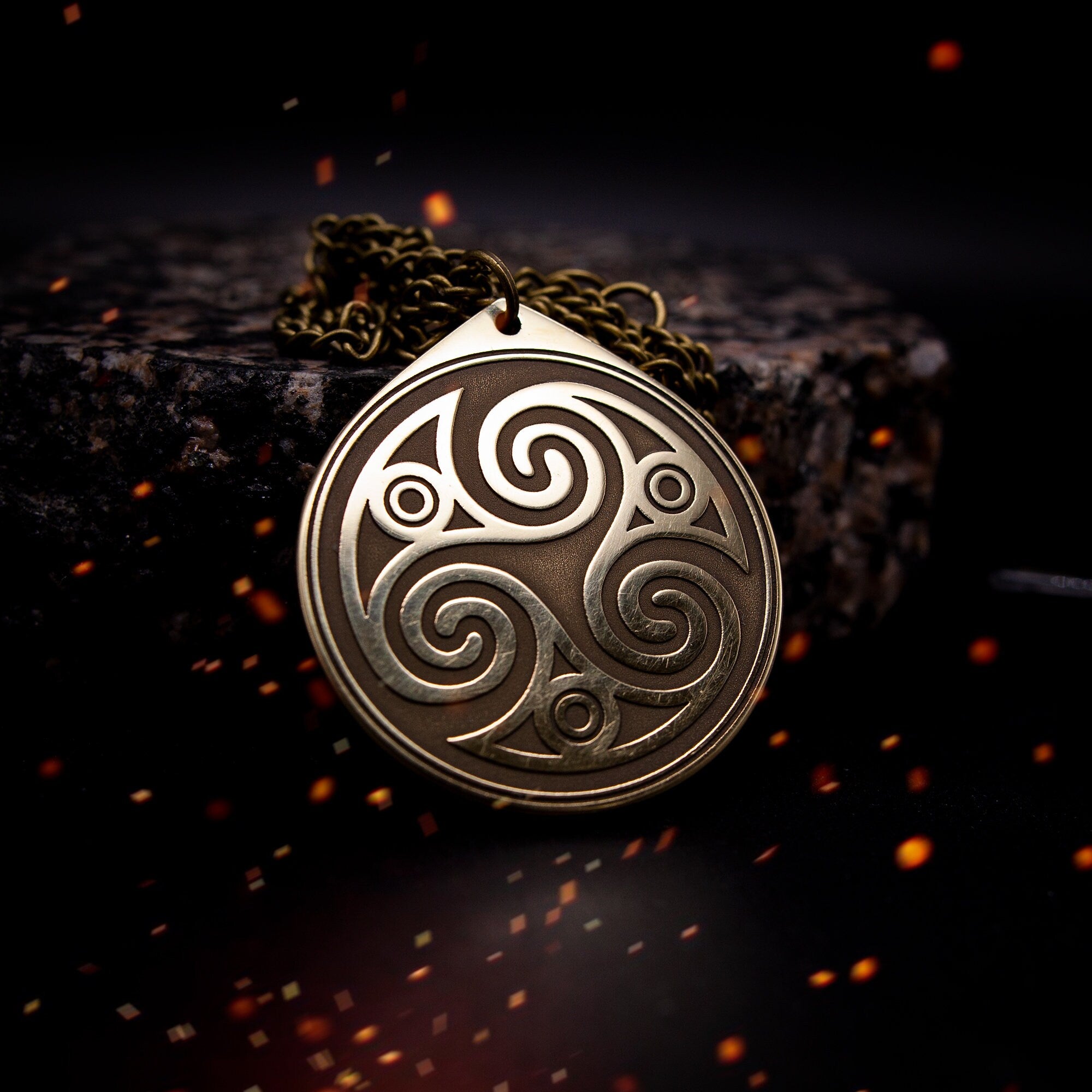 Triskele Pendant: Brass Celtic Triple Spiral Amulet