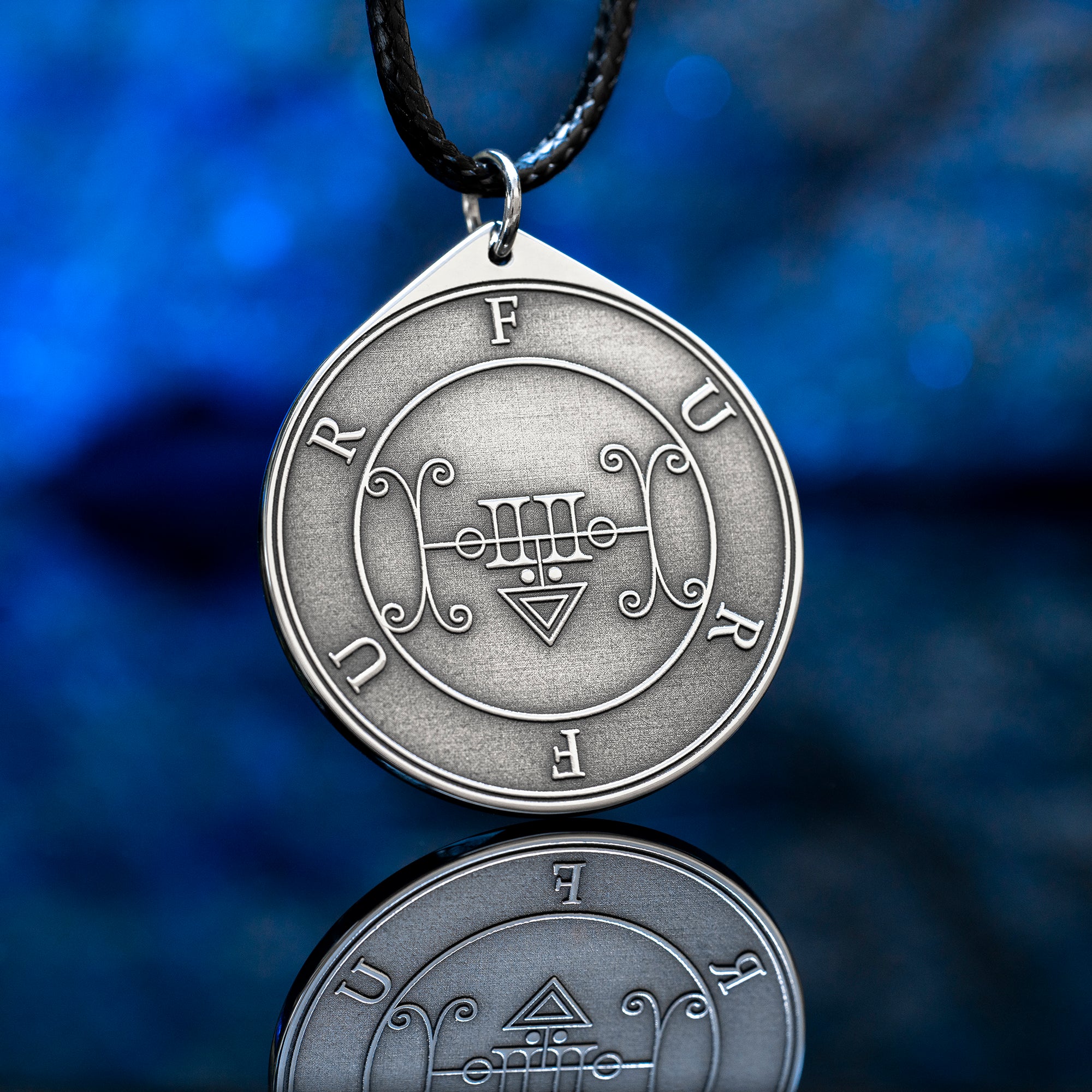Double-sided Furfur pendant with Ars Goetia seal, storm demon portrait, lightning, thunder, love magic, and occult talisman symbolism