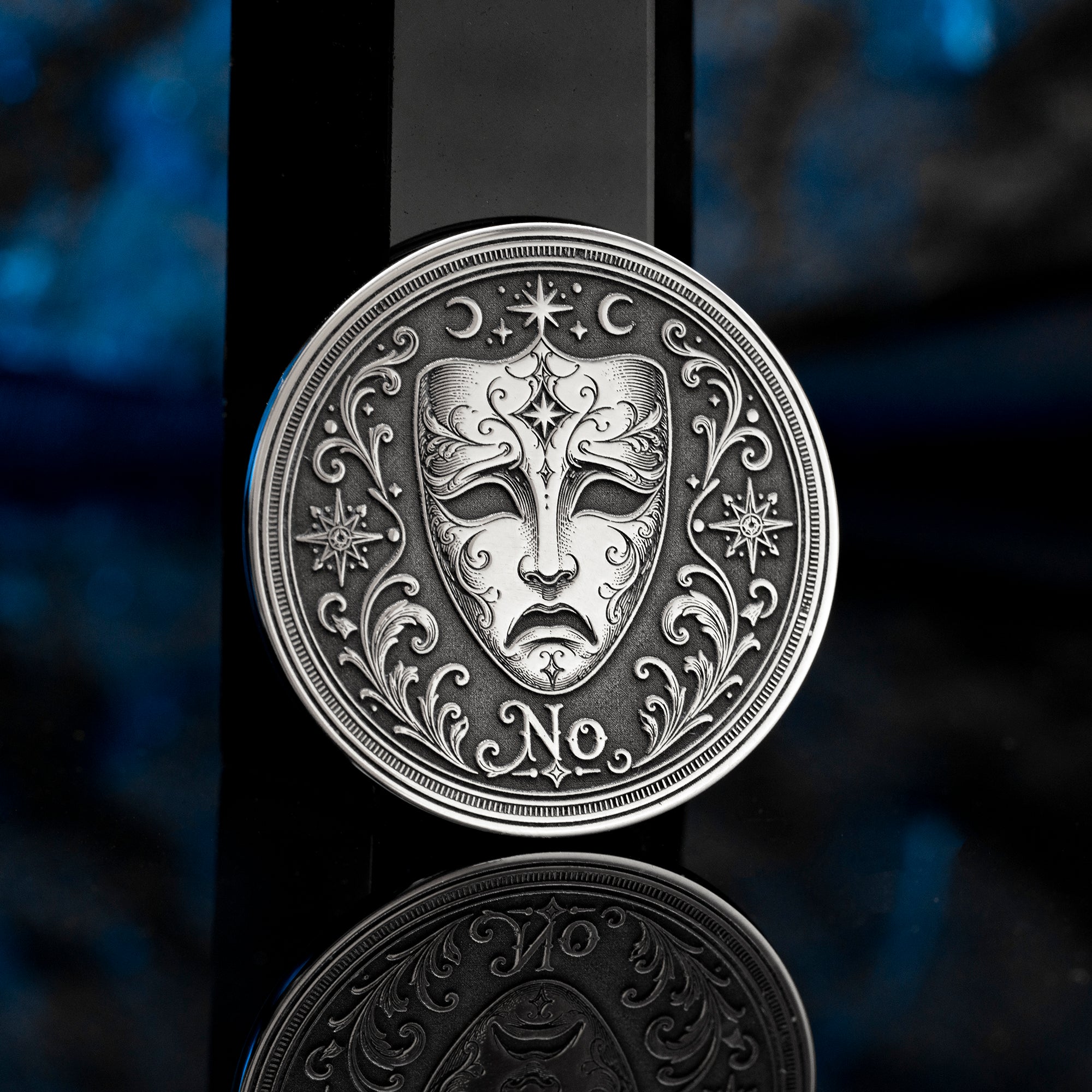 Theater Mask Decision Coin: Yes No Oracle Flip Token, Comedy Tragedy Talisman