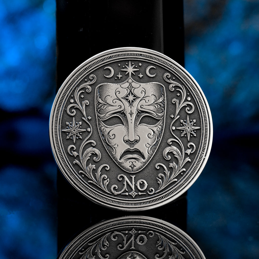 Theater Mask Decision Coin: Yes No Oracle Flip Token, Comedy Tragedy Talisman