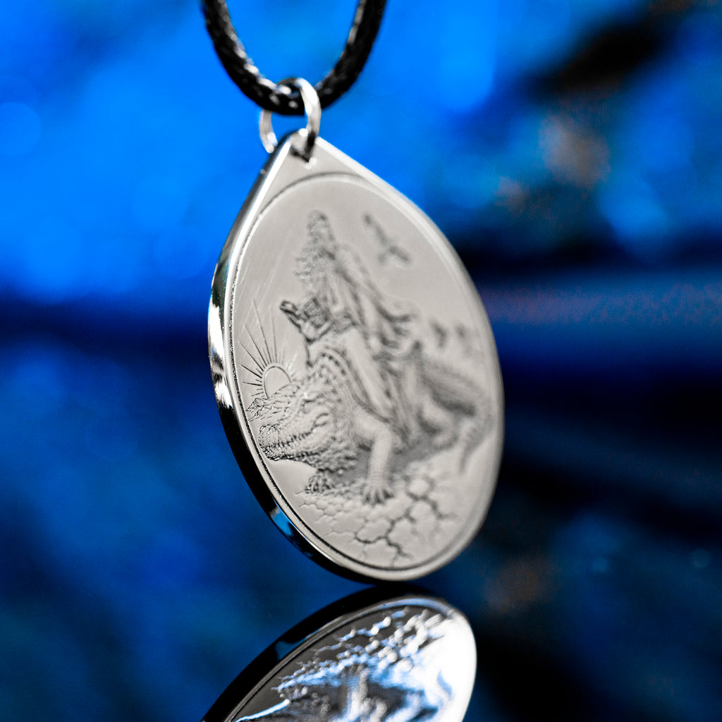 Double-sided Agares pendant with Ars Goetia seal on one side and Agares portrait on the other