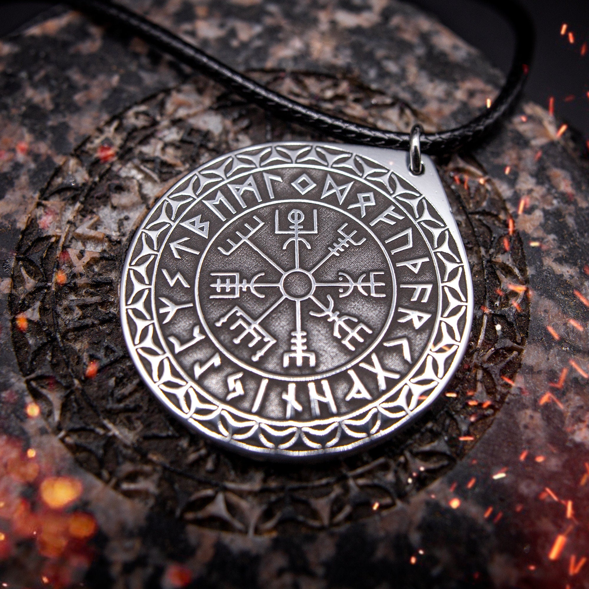 Viking Vegvisir Rune pendant in Wheel of Universe North Celtic amulet Elder Futhark talisman occult magic