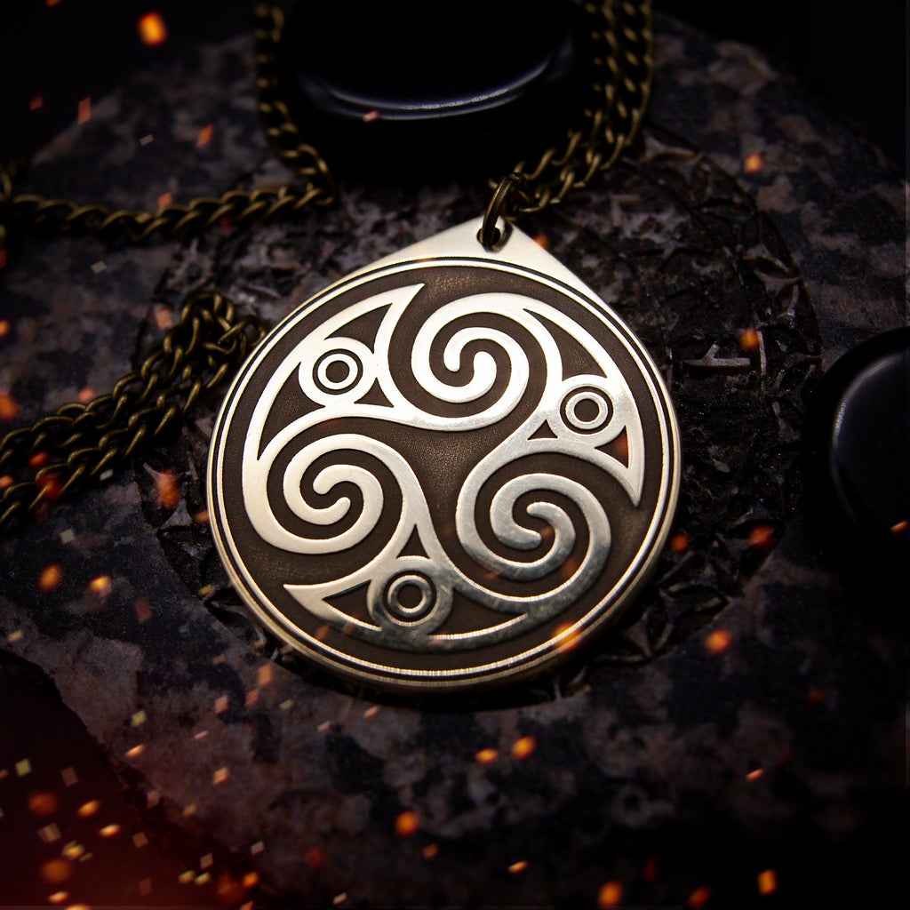 Triskele Pendant: Brass Celtic Triple Spiral Amulet