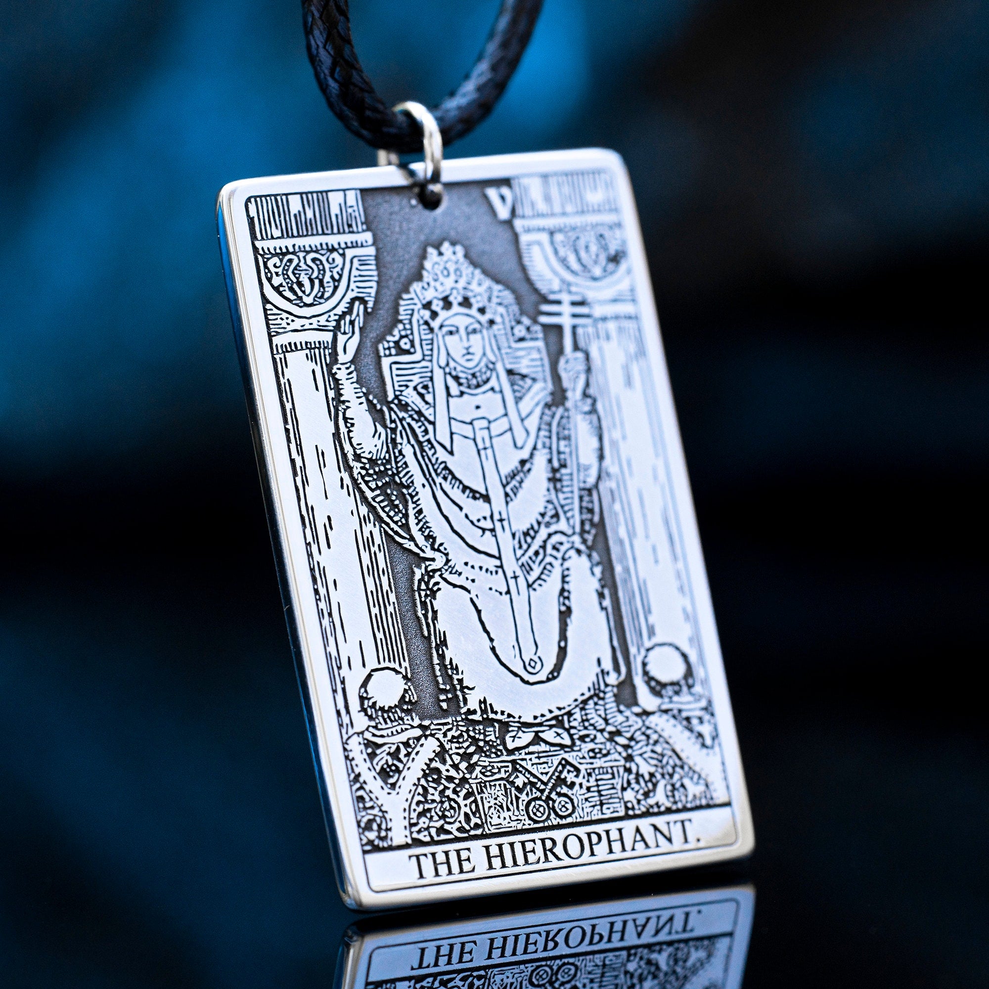 The Hierophant Tarot Card Pendant: Stainless Steel Occult Amulet
