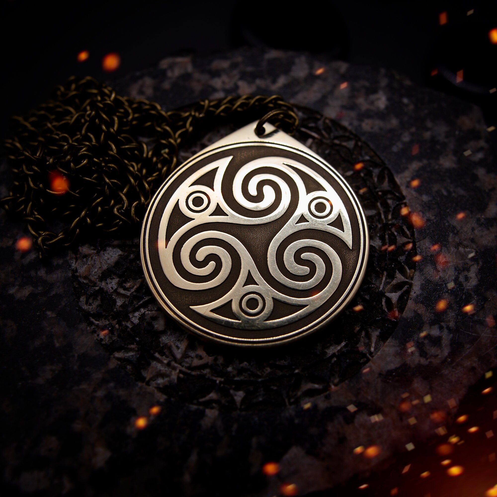 Triskele Pendant: Brass Celtic Triple Spiral Amulet