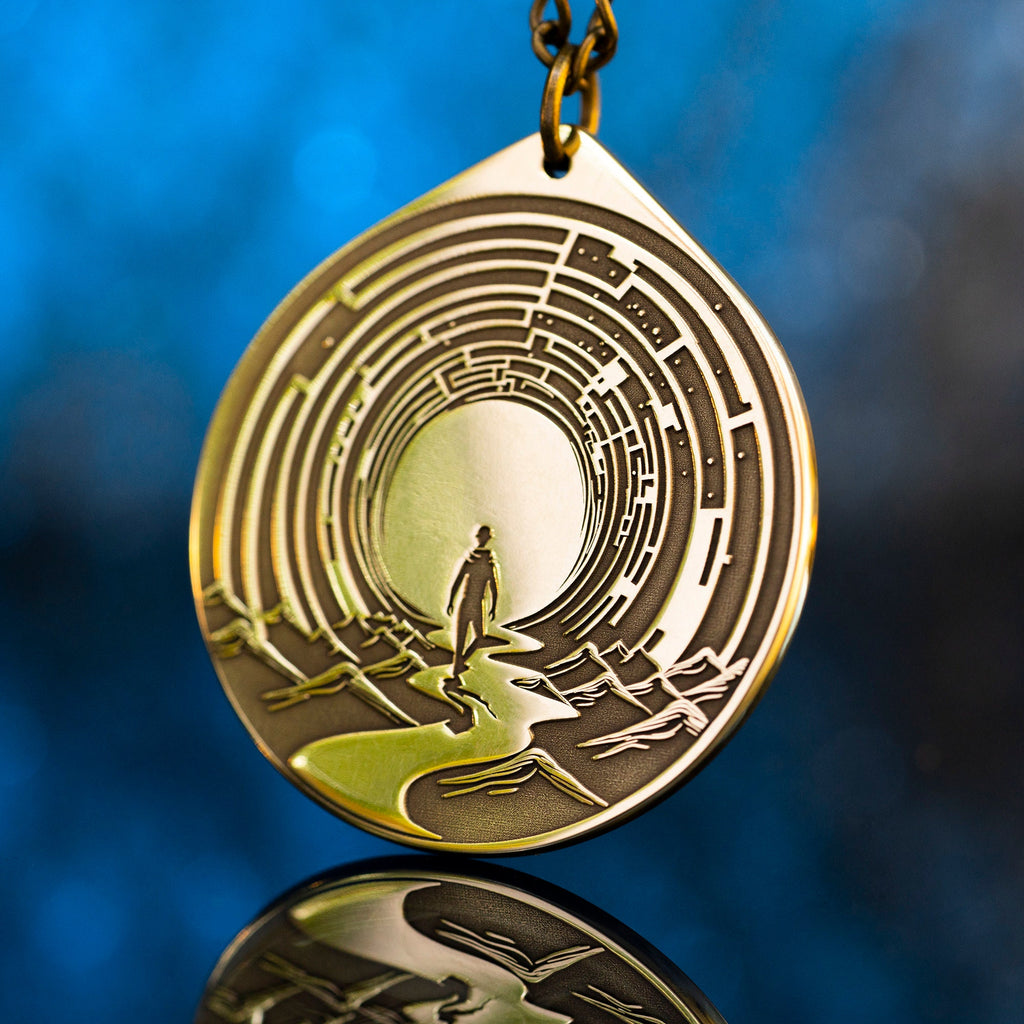 Labyrinth of Life Brass Amulet Pendant: Kabbalah Occult Talisman