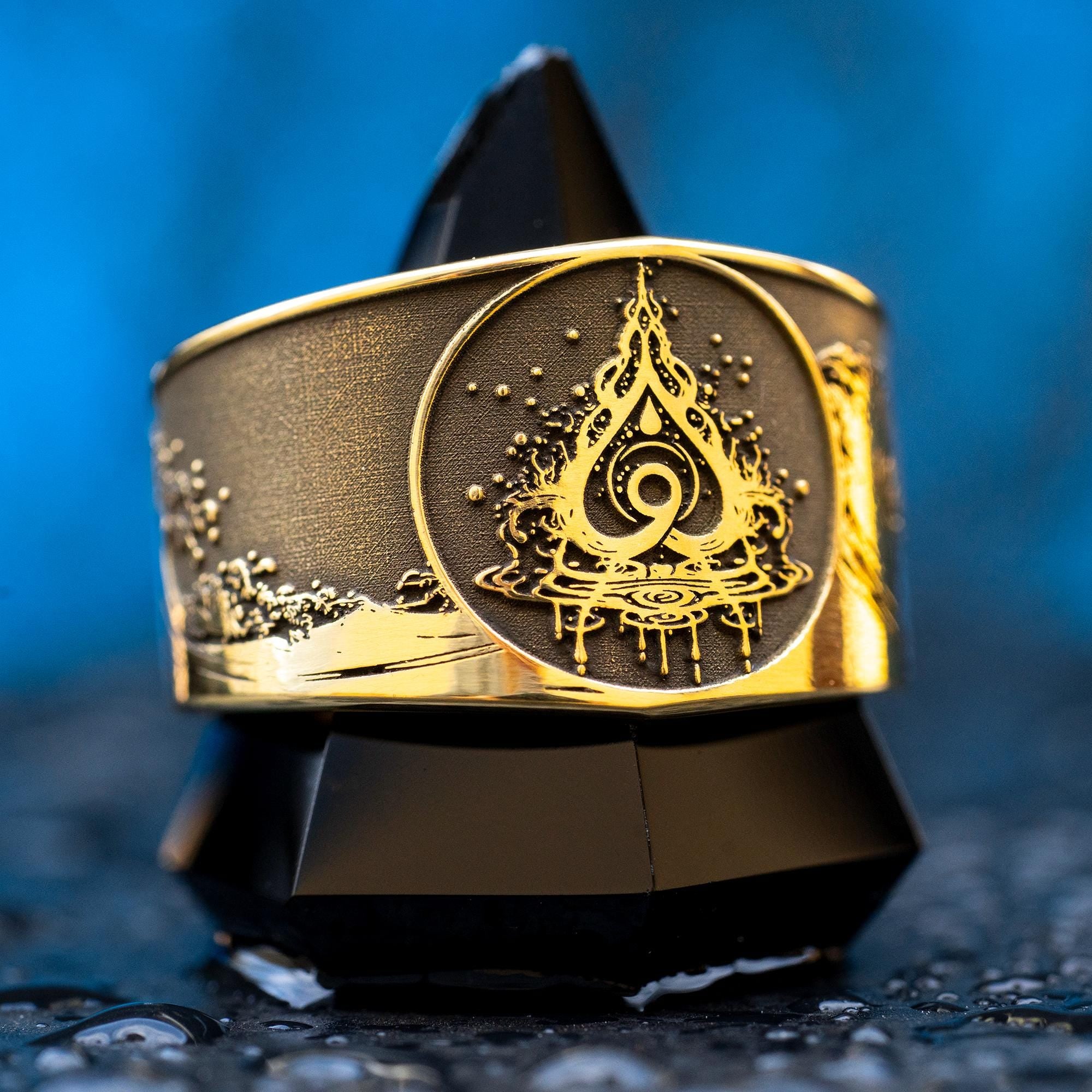 Alchemical Water Symbol Brass Ring: Intuition, Healing Talisman