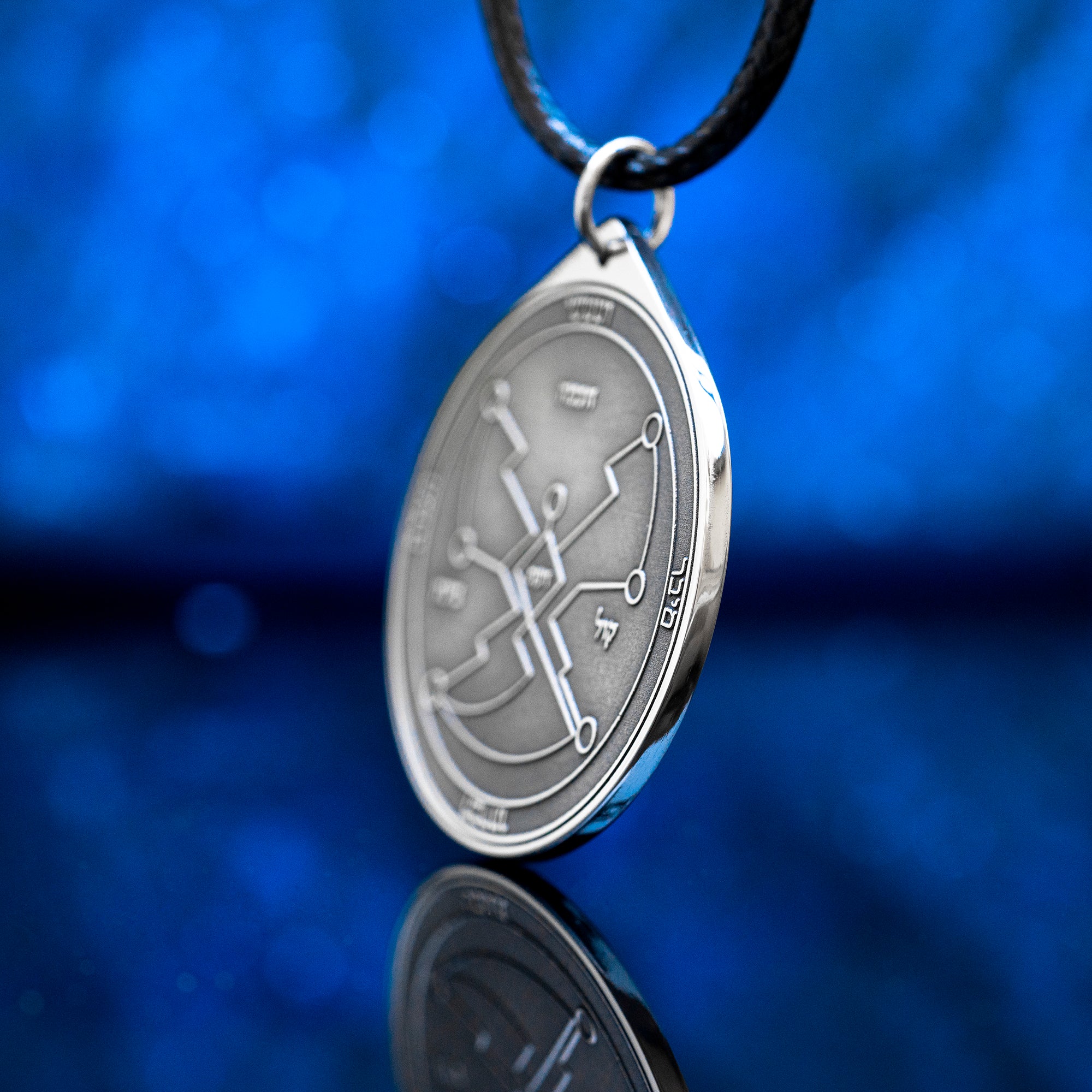 Engraved Fourth Pentacle of Uranus pendant, an esoteric symbol of communication, shared knowledge, collaboration, learning, wisdom, and collective discovery