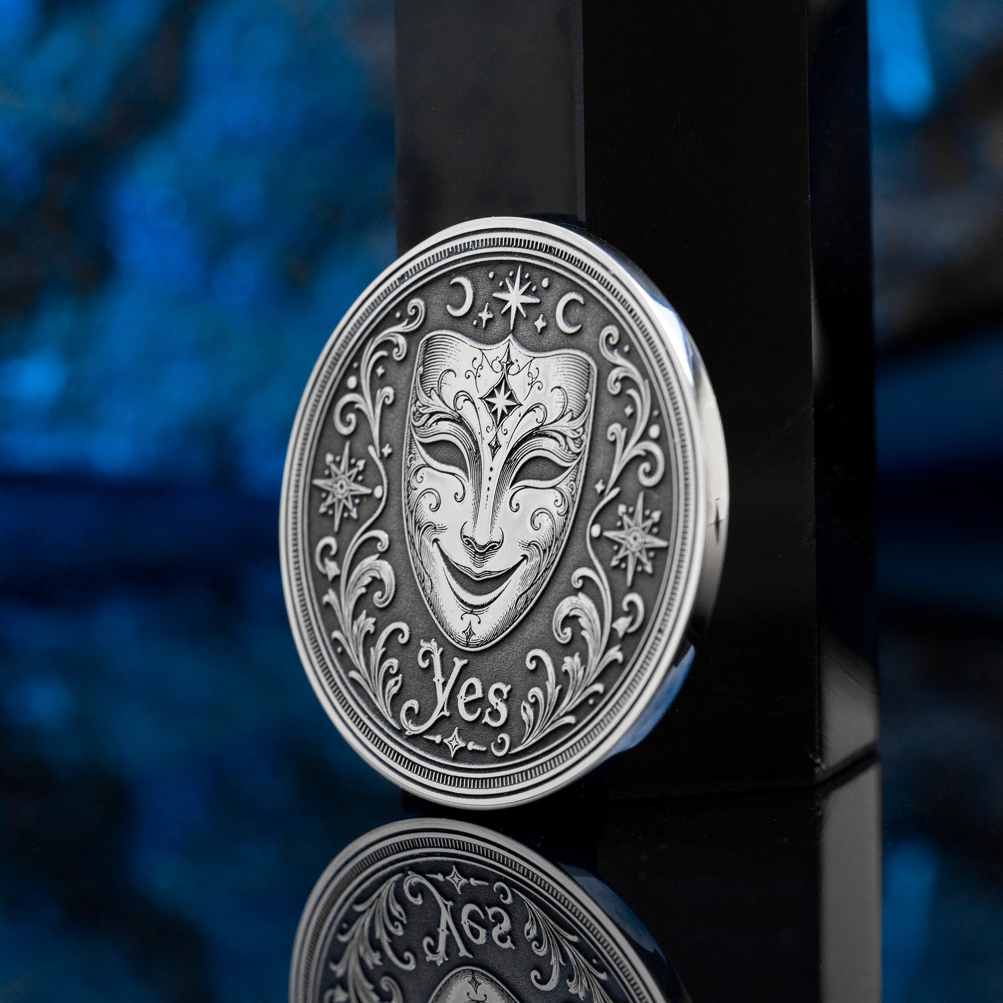 Theater Mask Decision Coin: Yes No Oracle Flip Token, Comedy Tragedy Talisman