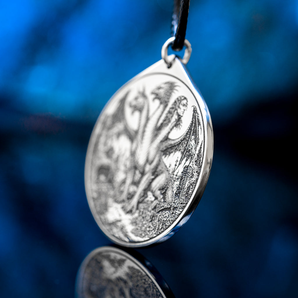 Bune seal pendant with Goetia demon sigil engraved on a dark occult amulet necklace