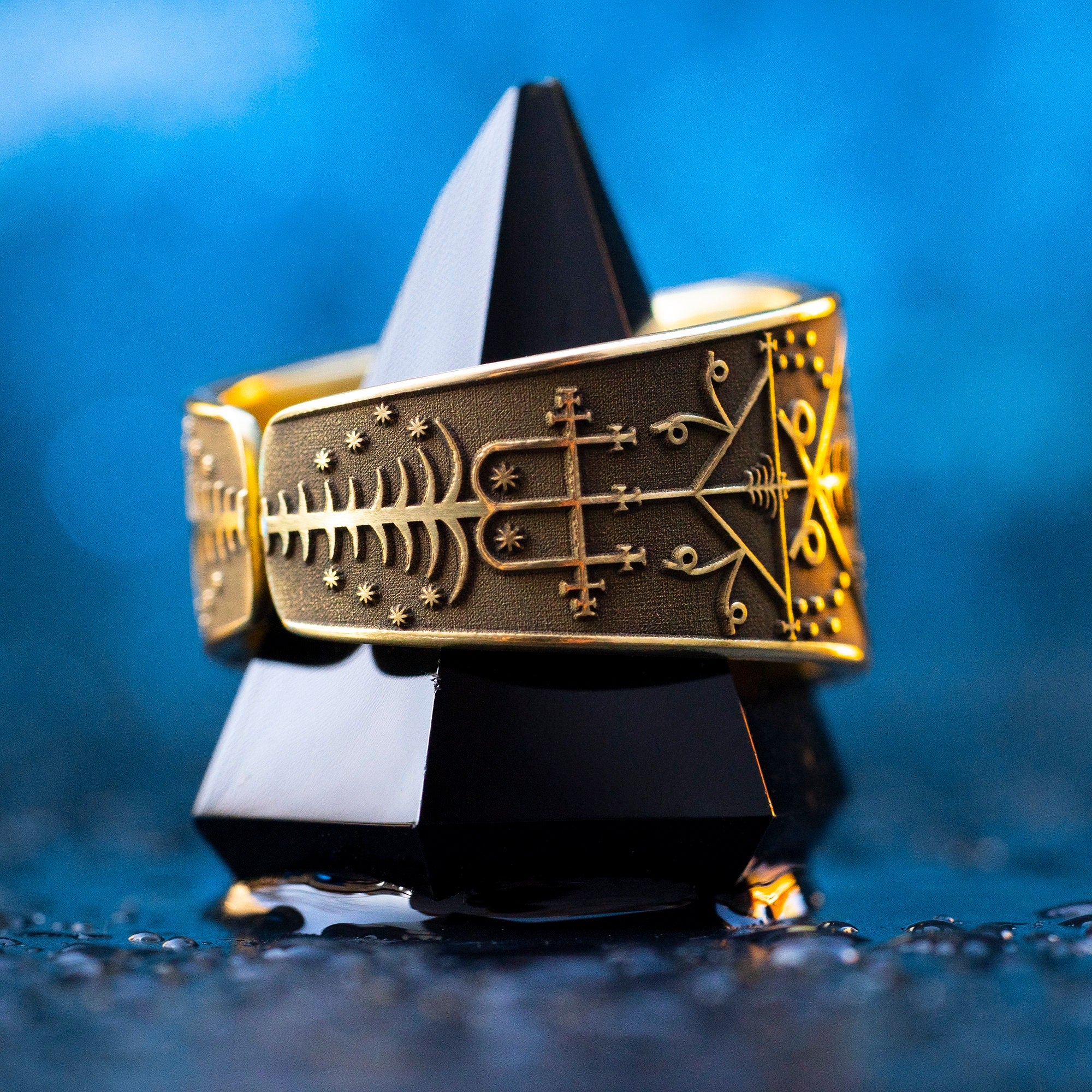 Maman Brigitte Ring: Vodou Veve Seal Amulet - Adjustable Brass