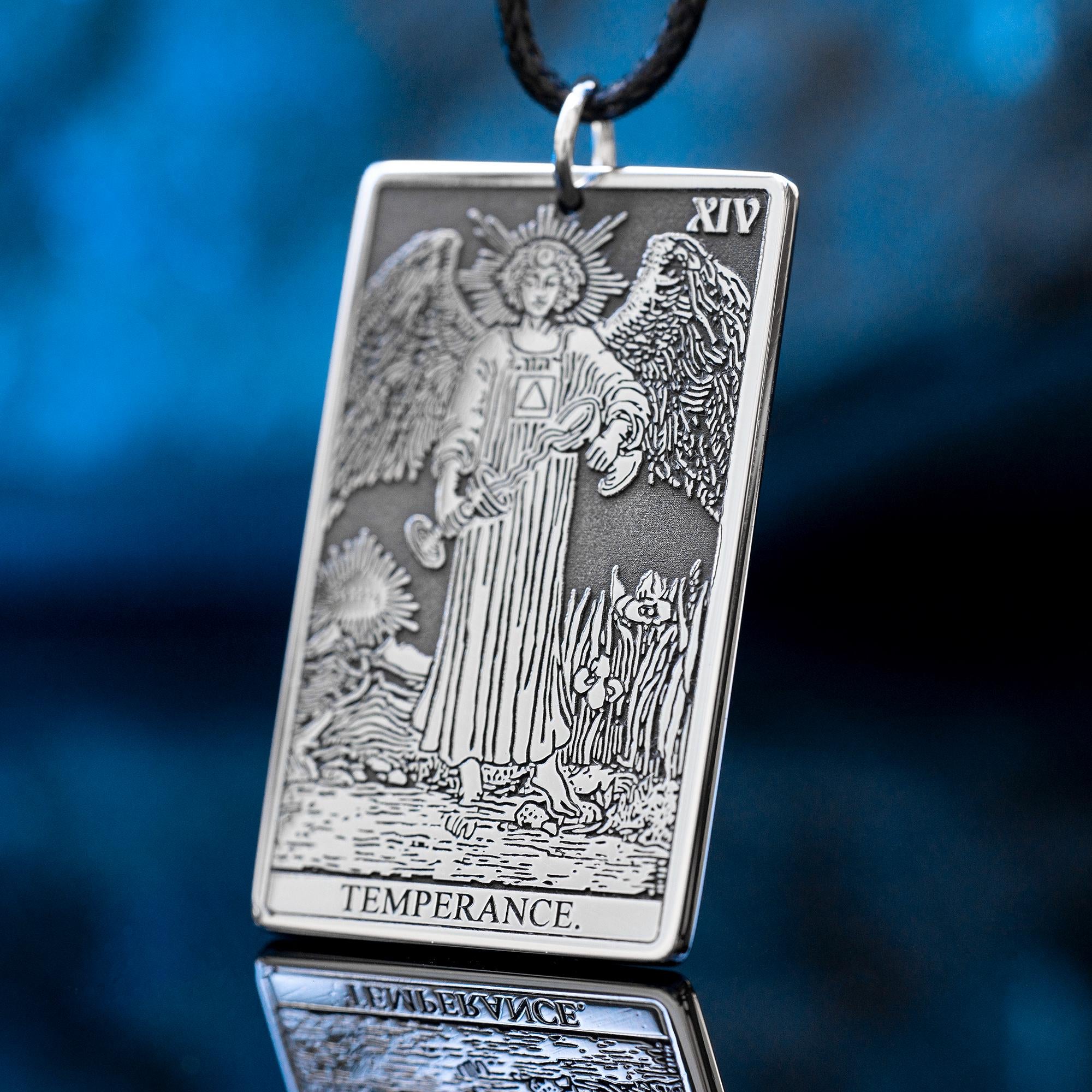 Temperance Tarot Card Pendant: Stainless Steel Occult Amulet