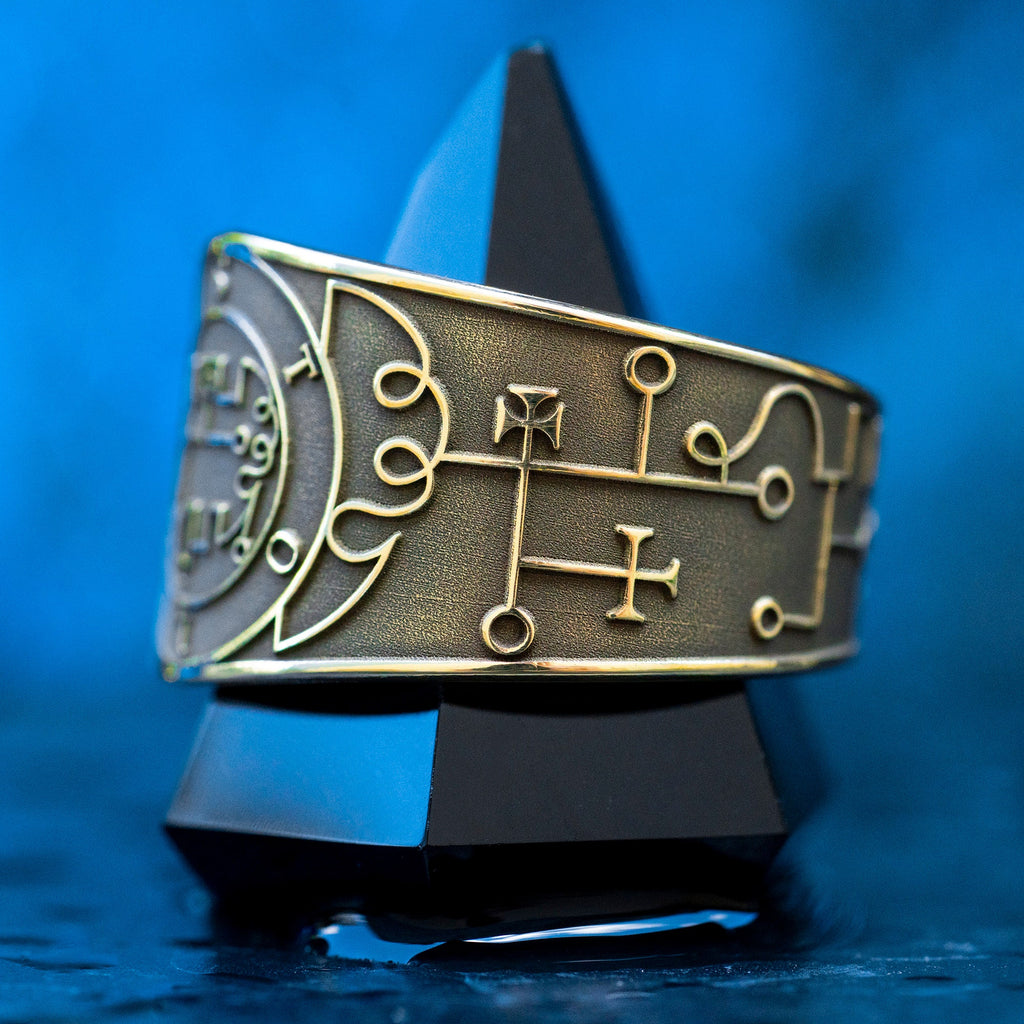 Stolas Ring: Brass Key of Solomon Seal, Occult Kabbalah Jewelry