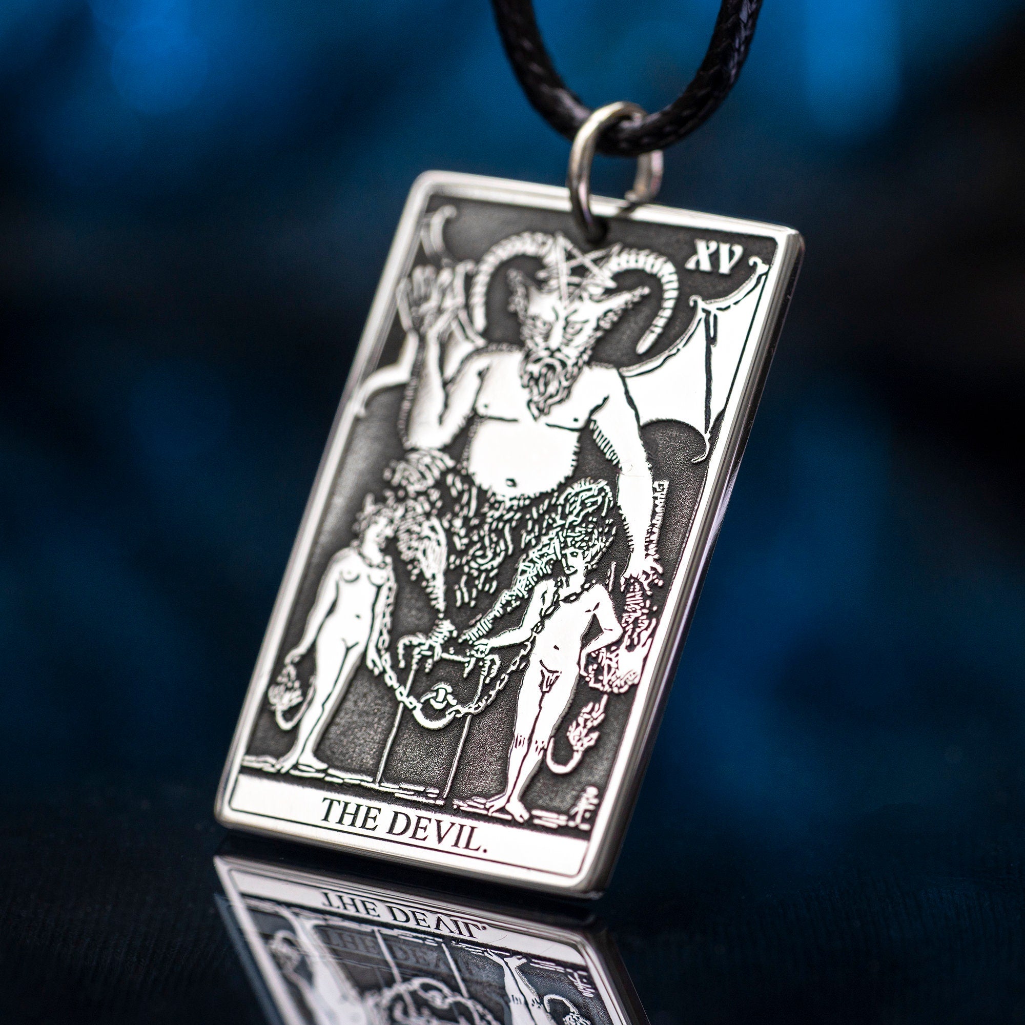 The Devil Tarot Card Pendant: Stainless Steel Occult Amulet