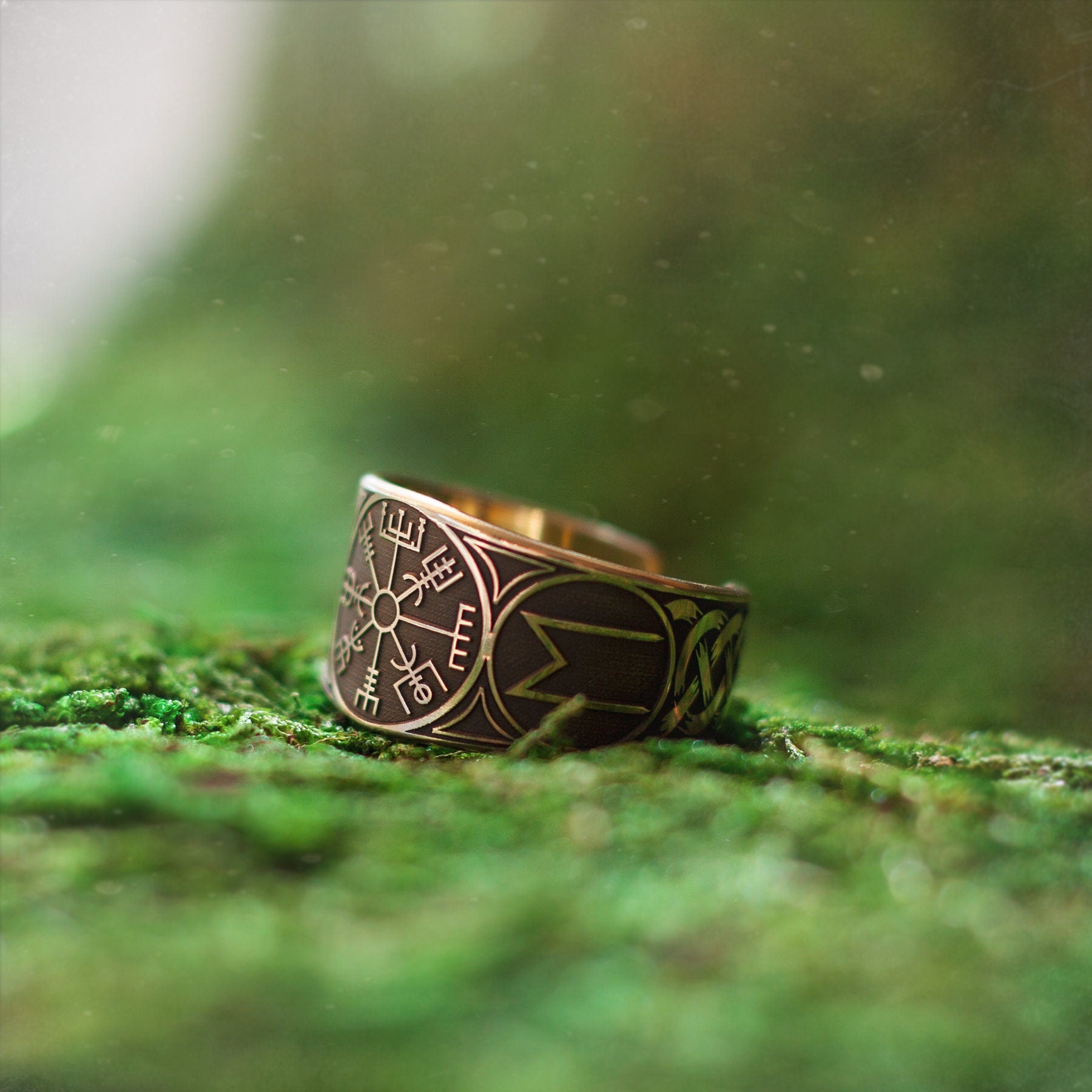 Viking Vegvisir Rune adjustable ring North Celtic amulet talisman occult magic