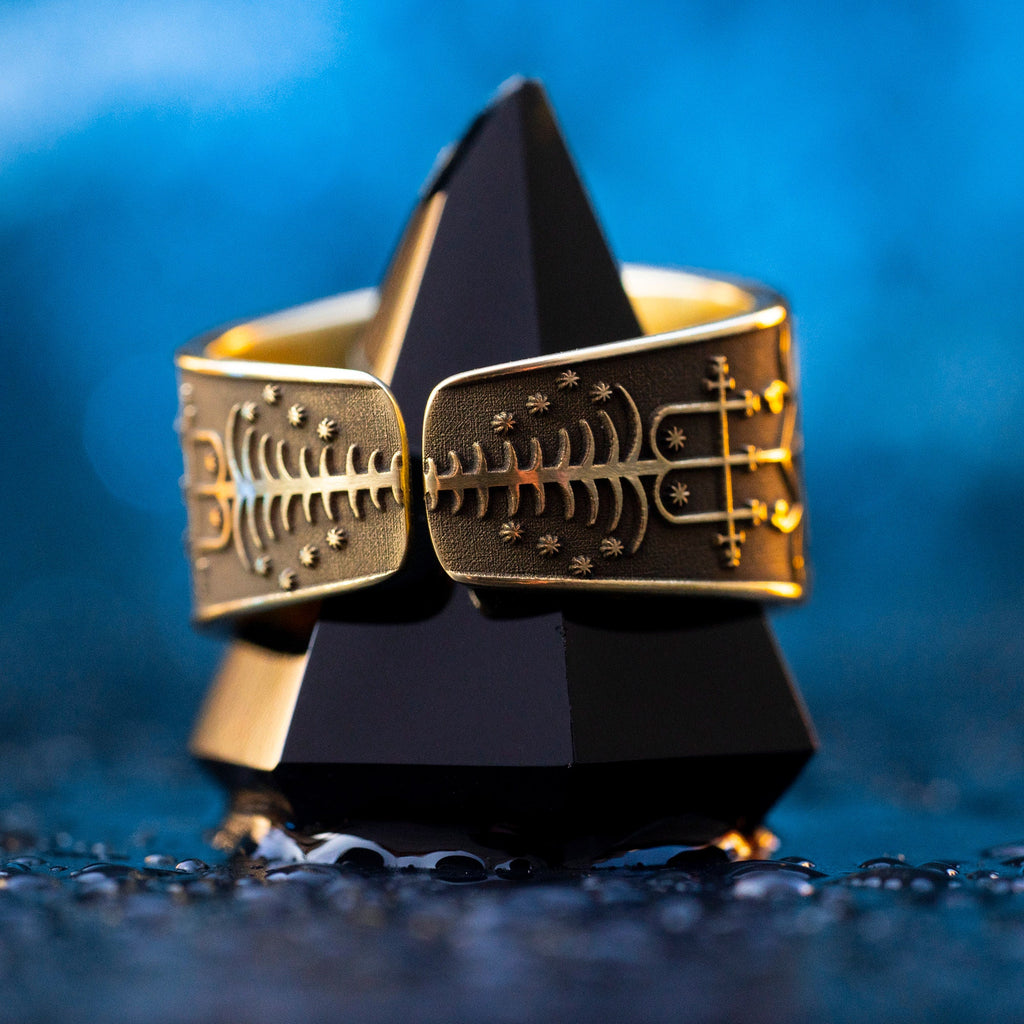 Maman Brigitte Ring: Vodou Veve Seal Amulet - Adjustable Brass