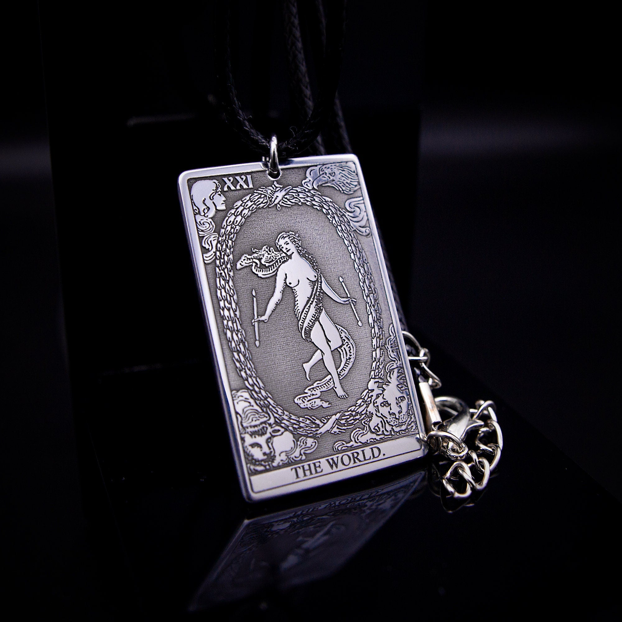 The World Tarot Card Pendant: Stainless Steel Kabbalah Amulet