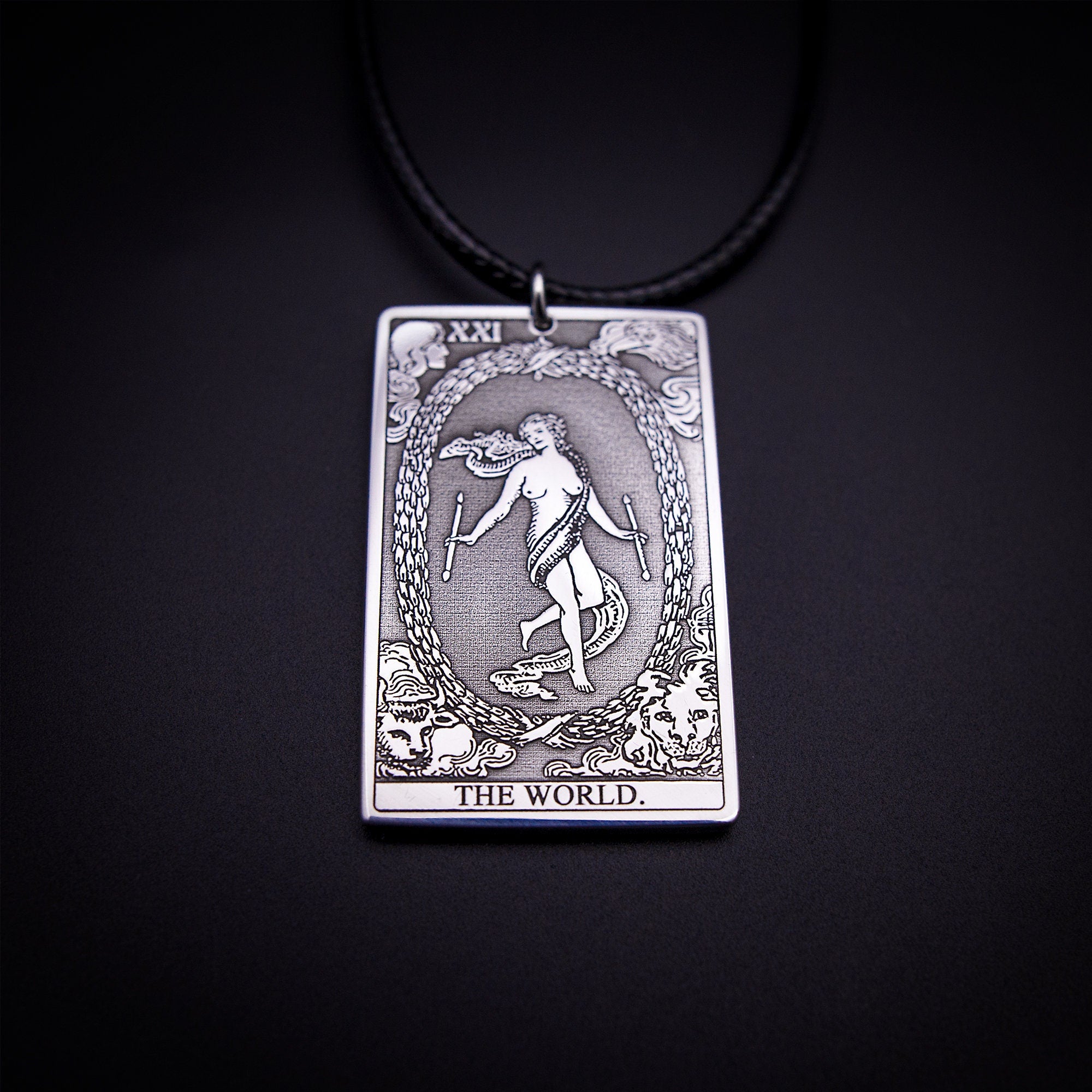 The World Tarot Card Pendant: Stainless Steel Kabbalah Amulet