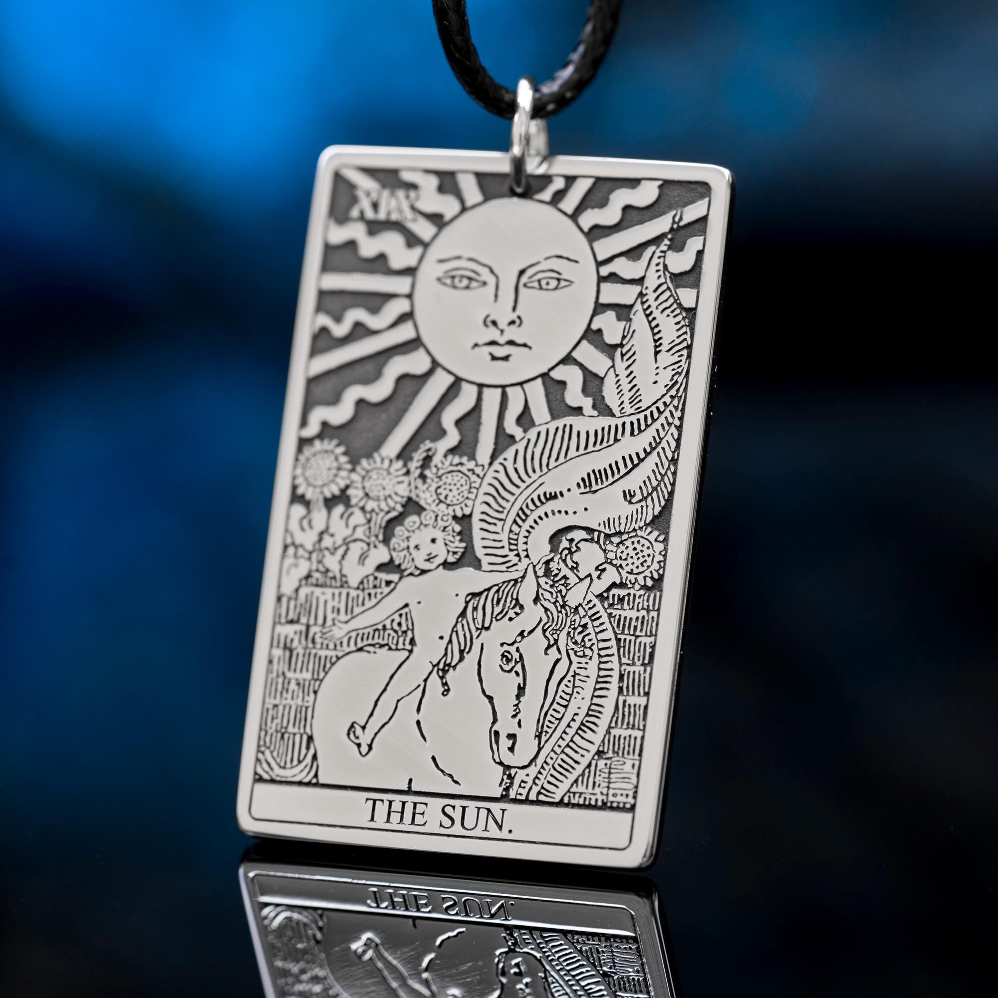 The Sun Tarot Card Pendant: Stainless Steel Occult Amulet