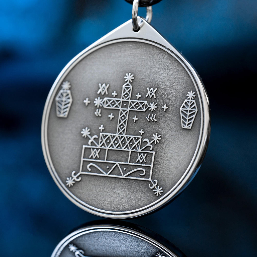 Baron Samedi Veve Amulet Pendant: Vodou Loa Seal, Stainless Steel