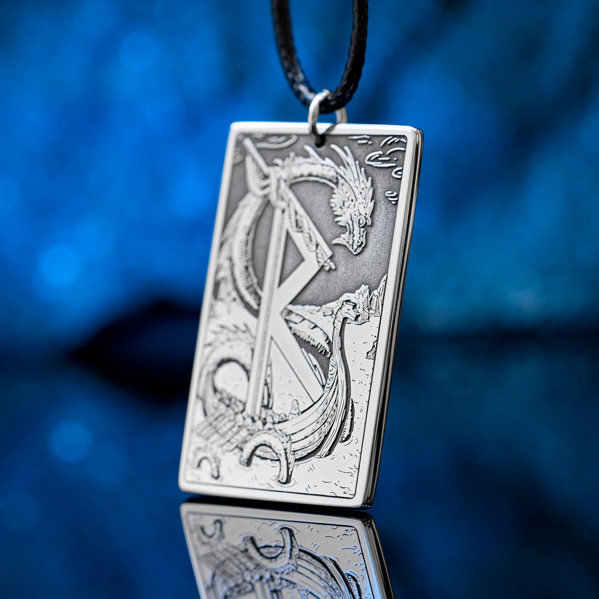 Raidho rune pendant with Elder Futhark symbol engraved as a Viking travel talisman necklace