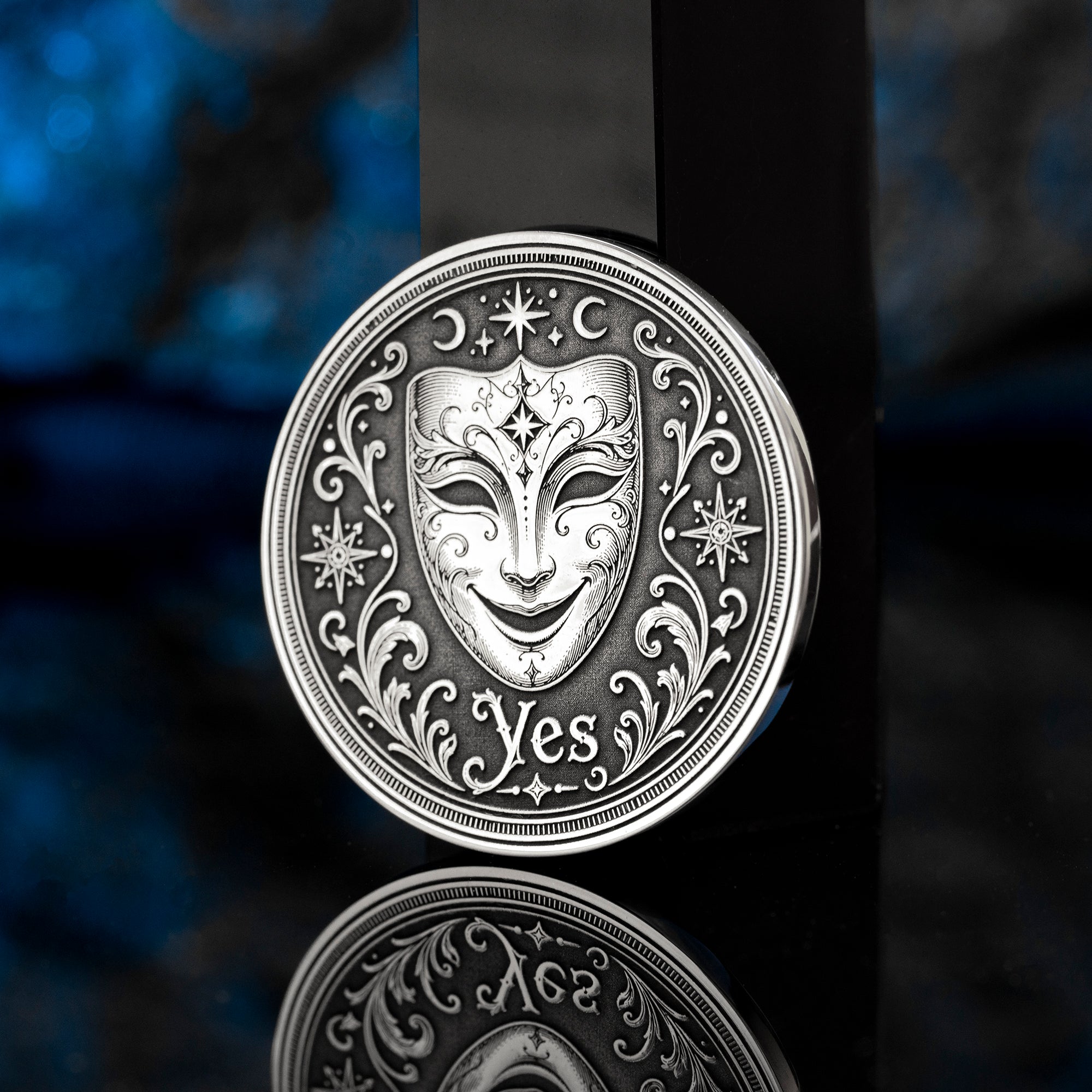 Theater Mask Decision Coin: Yes No Oracle Flip Token, Comedy Tragedy Talisman