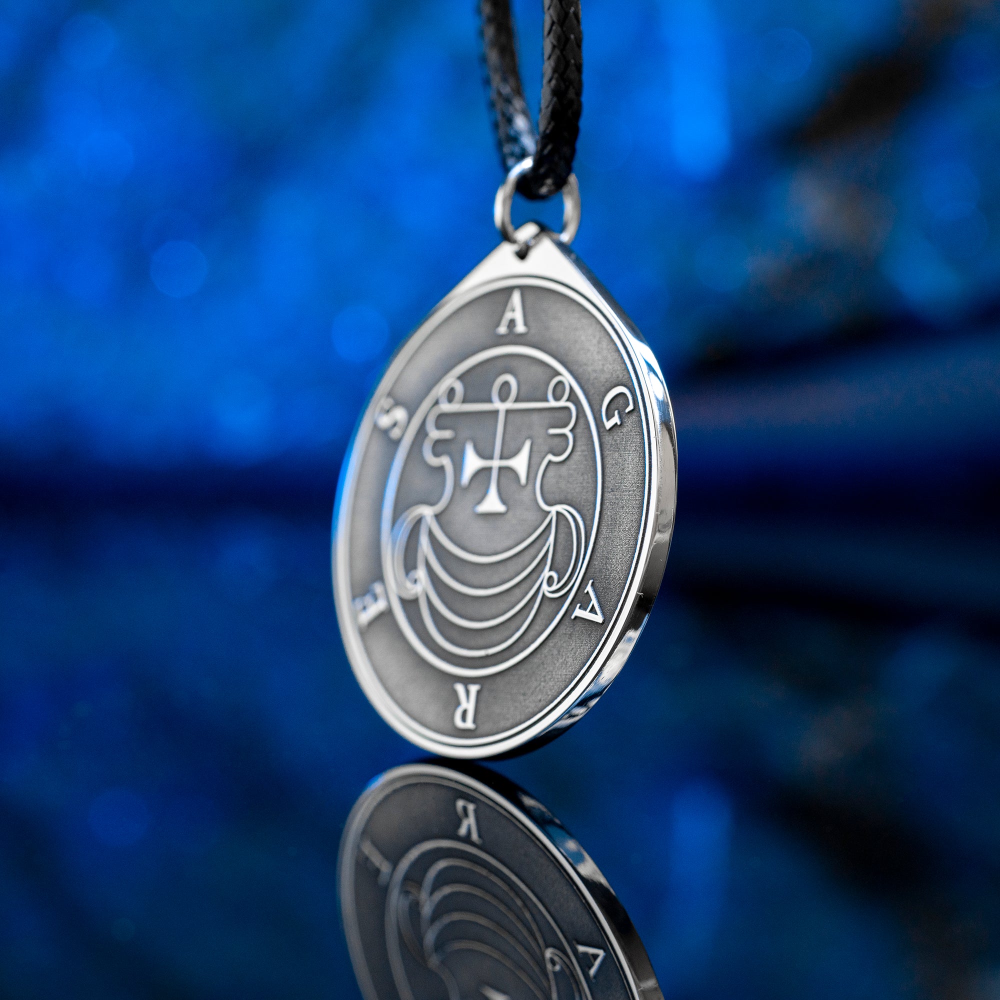 Double-sided Agares pendant with Ars Goetia seal on one side and Agares portrait on the other