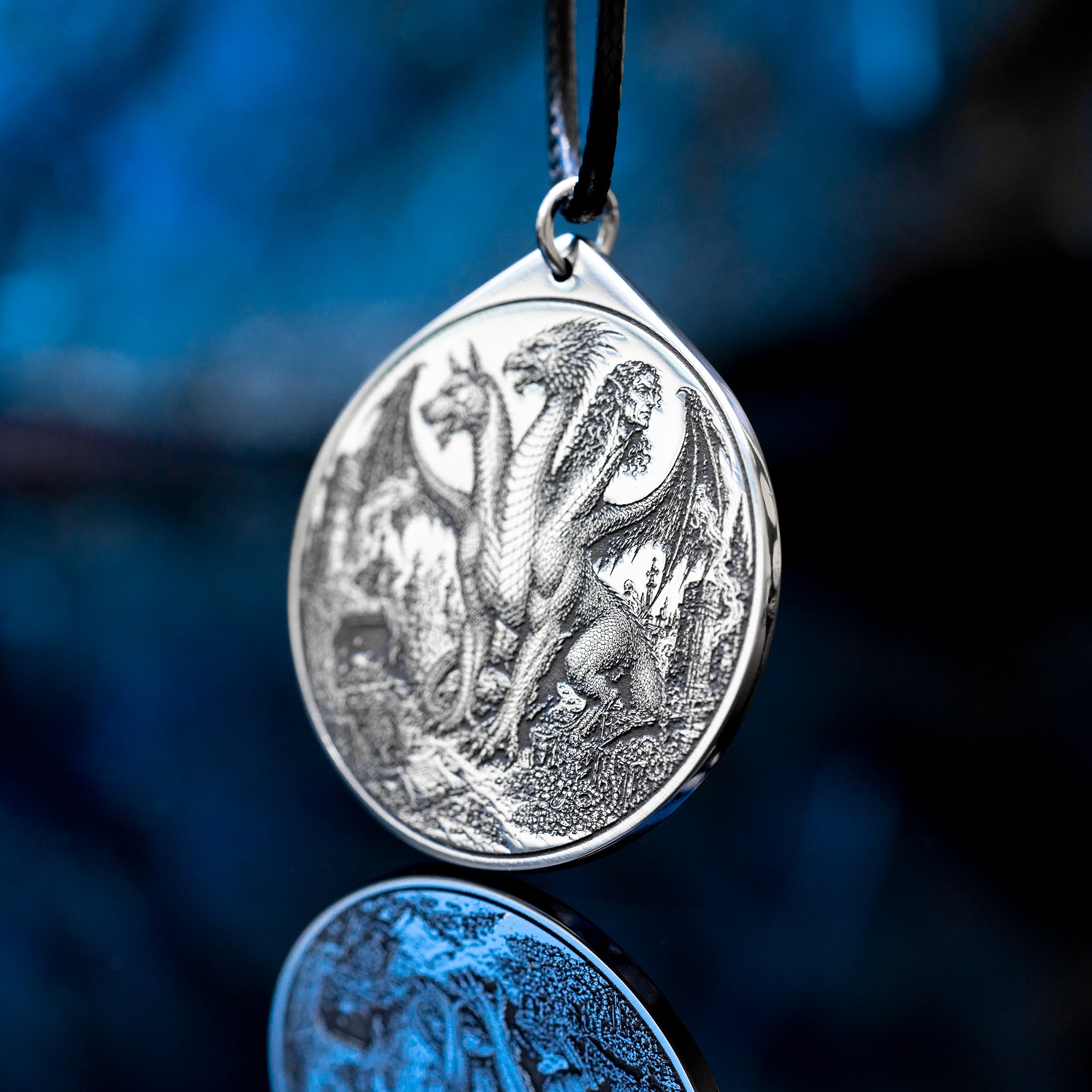Bune seal pendant with Goetia demon sigil engraved on a dark occult amulet necklace