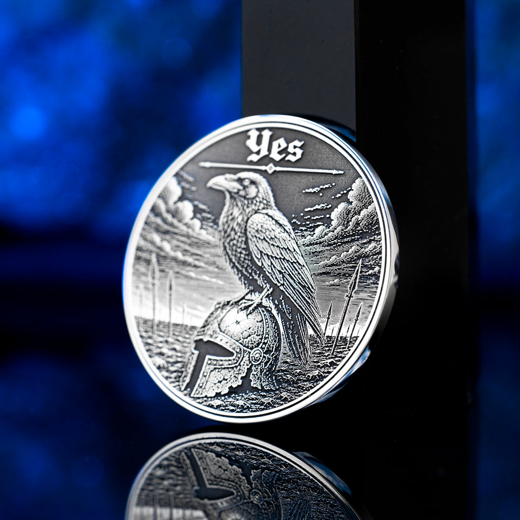 Raven Decision Coin: Yes No Oracle Flip Token, War Fate Talisman Medallion