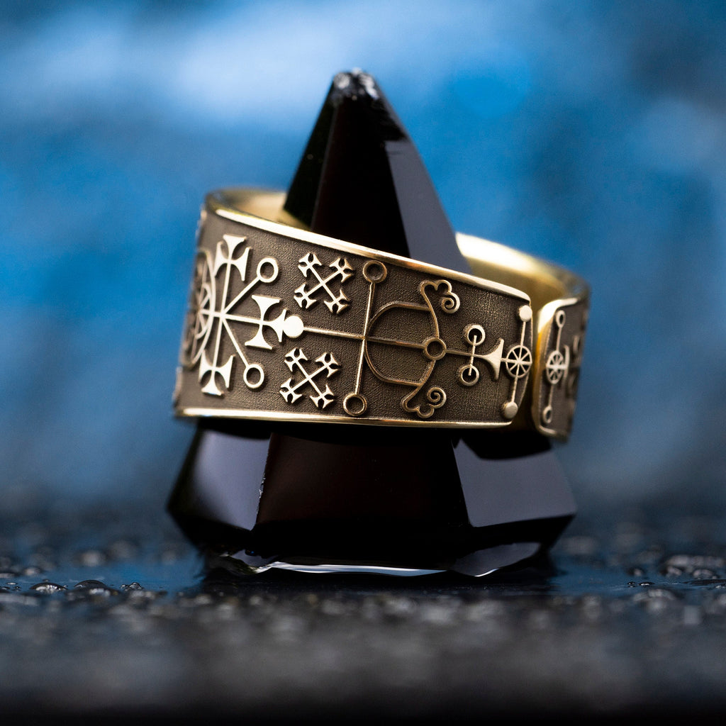 Valac Seal Ring: Brass Occult Ring, Adjustable Size