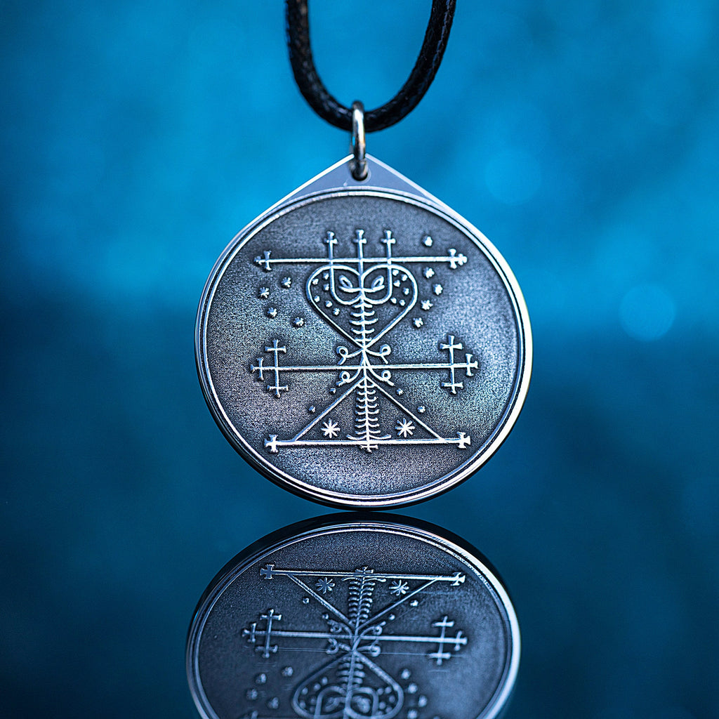 Maman Brigitte Veve Pendant: Vodou Goddess Amulet, Stainless Steel