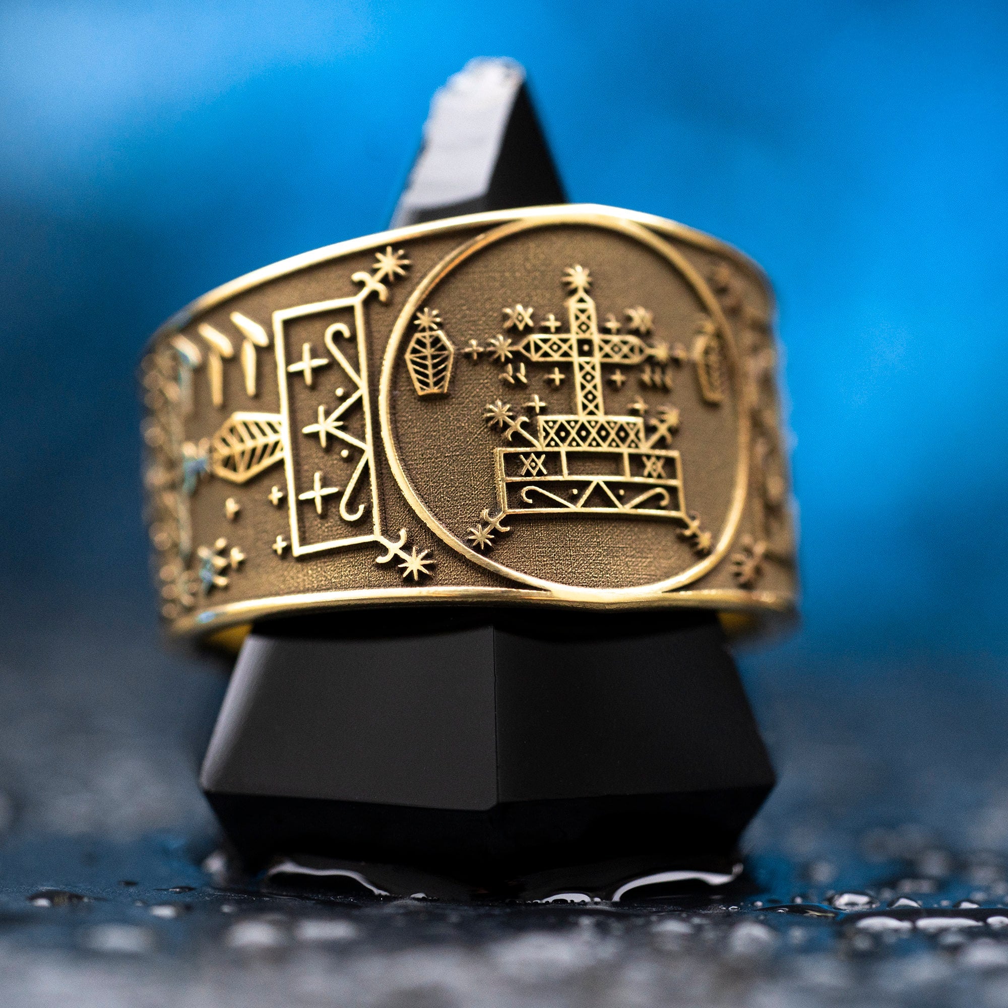 Baron Samedi Brass Ring: Vodou Veve Amulet, Adjustable