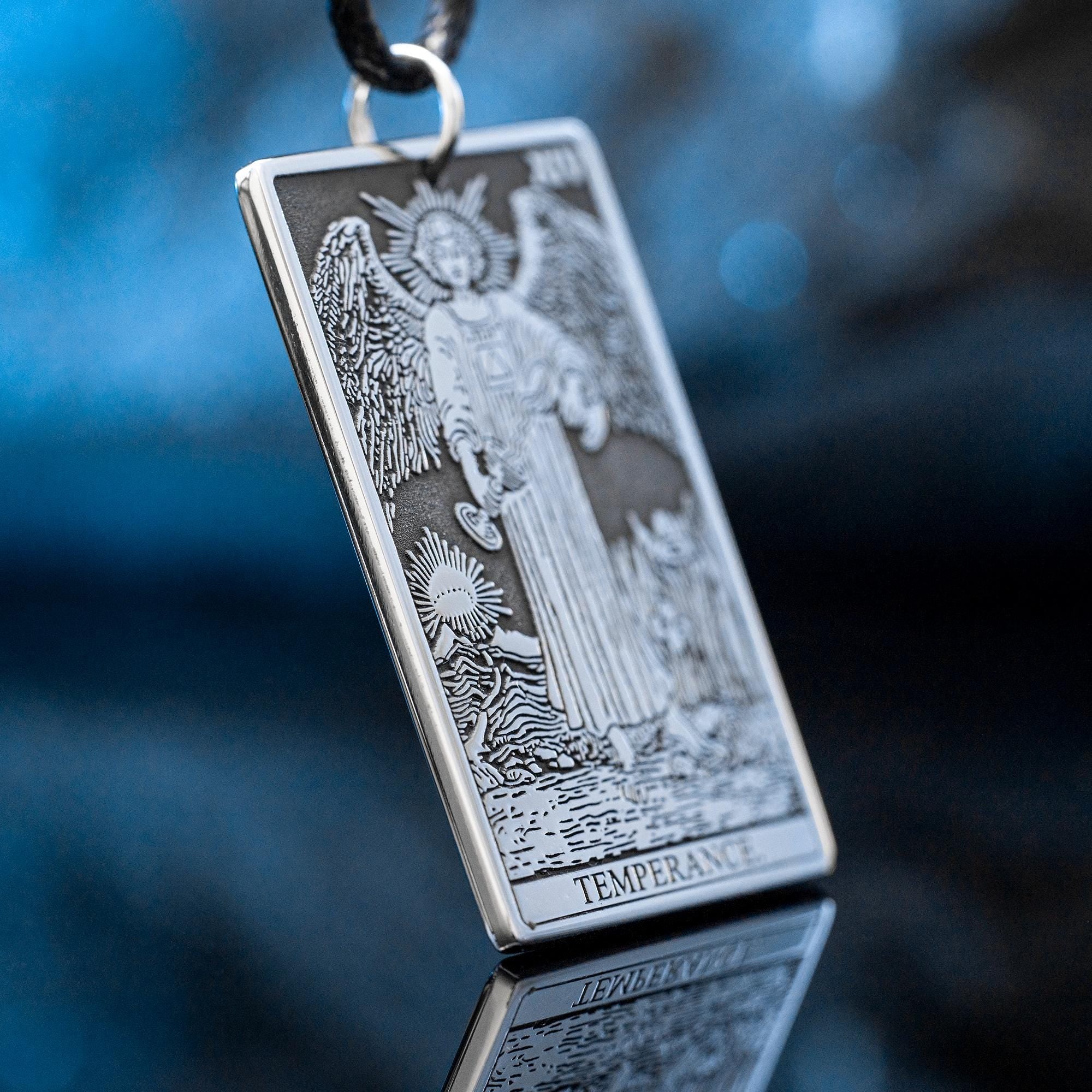 Temperance Tarot Card Pendant: Stainless Steel Occult Amulet