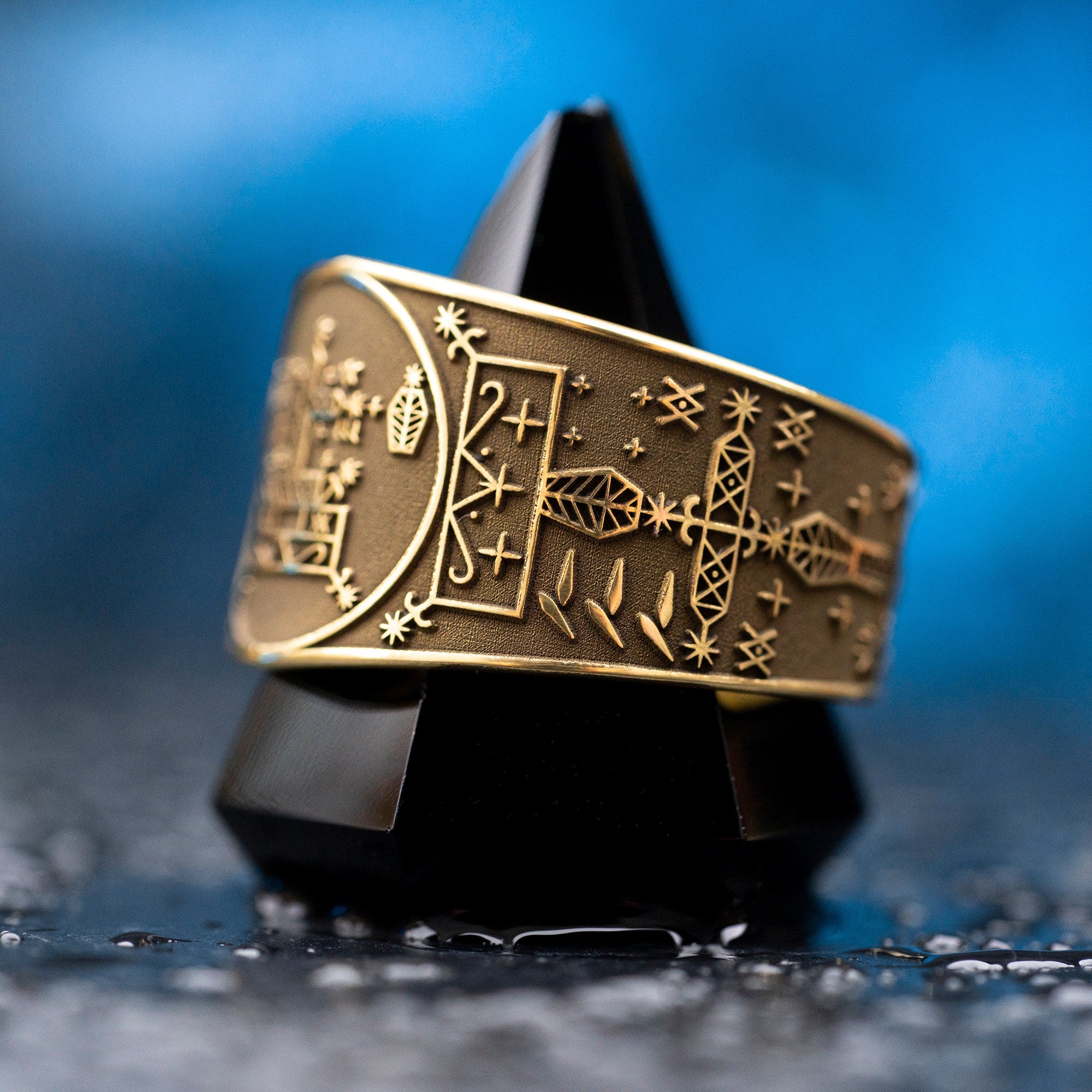Baron Samedi Brass Ring: Vodou Veve Amulet, Adjustable