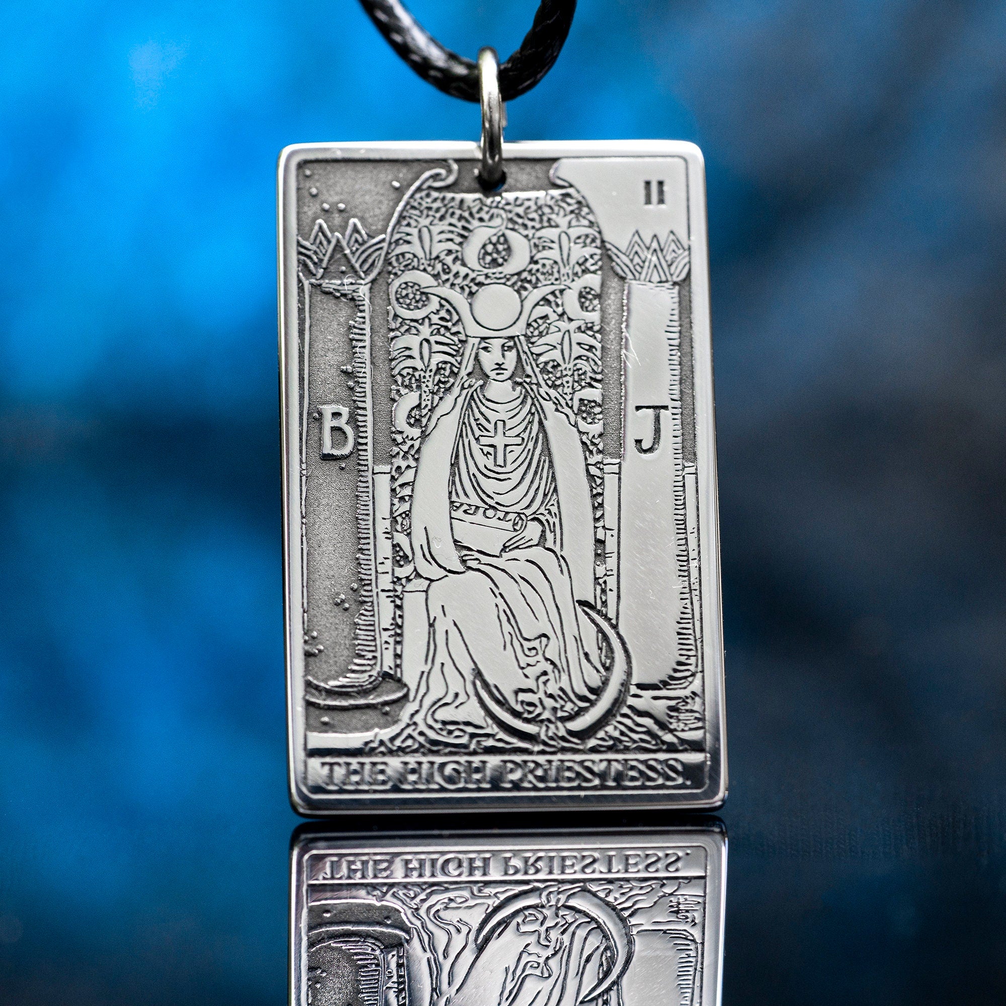 High Priestess Tarot Card Pendant: Stainless Steel Occult Amulet